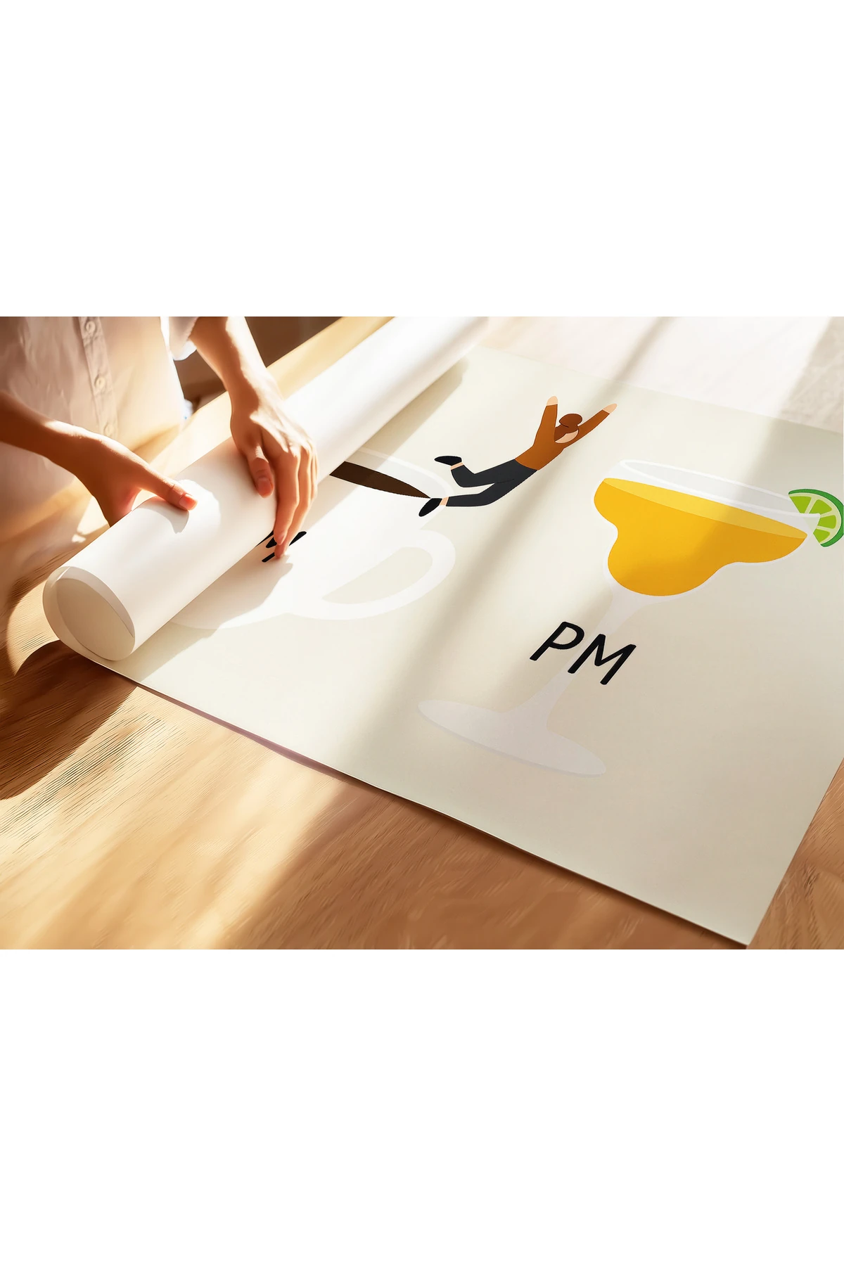 AM PM - Modern Çizim Kahve ve Kokteyl Poster - Tablo Ölçülerinde Çerçevesiz Poster