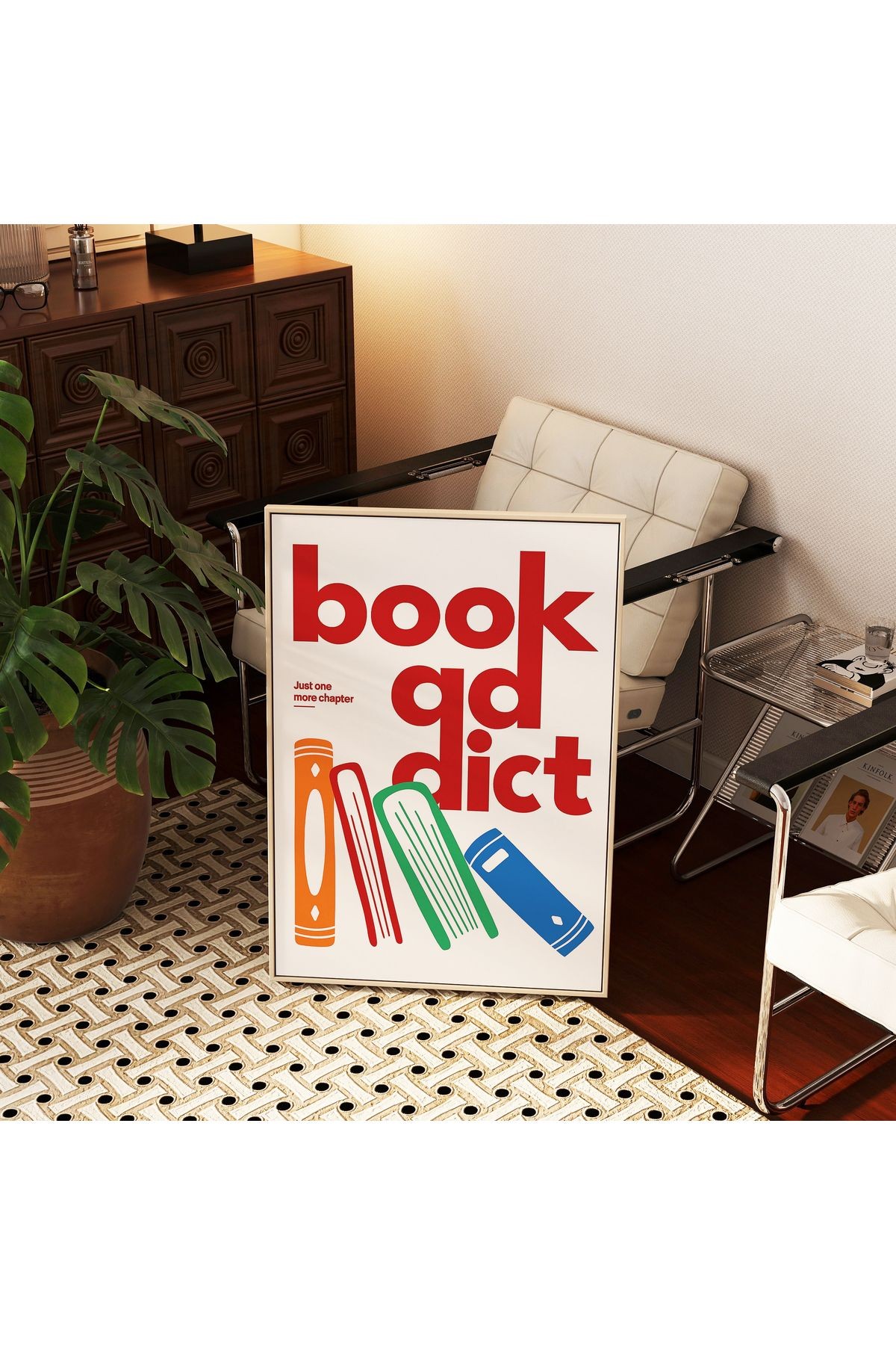 Book Addict - Kitap Bağımlısı Poster Baskı - Tablo Ölçülerinde Çerçevesiz Poster