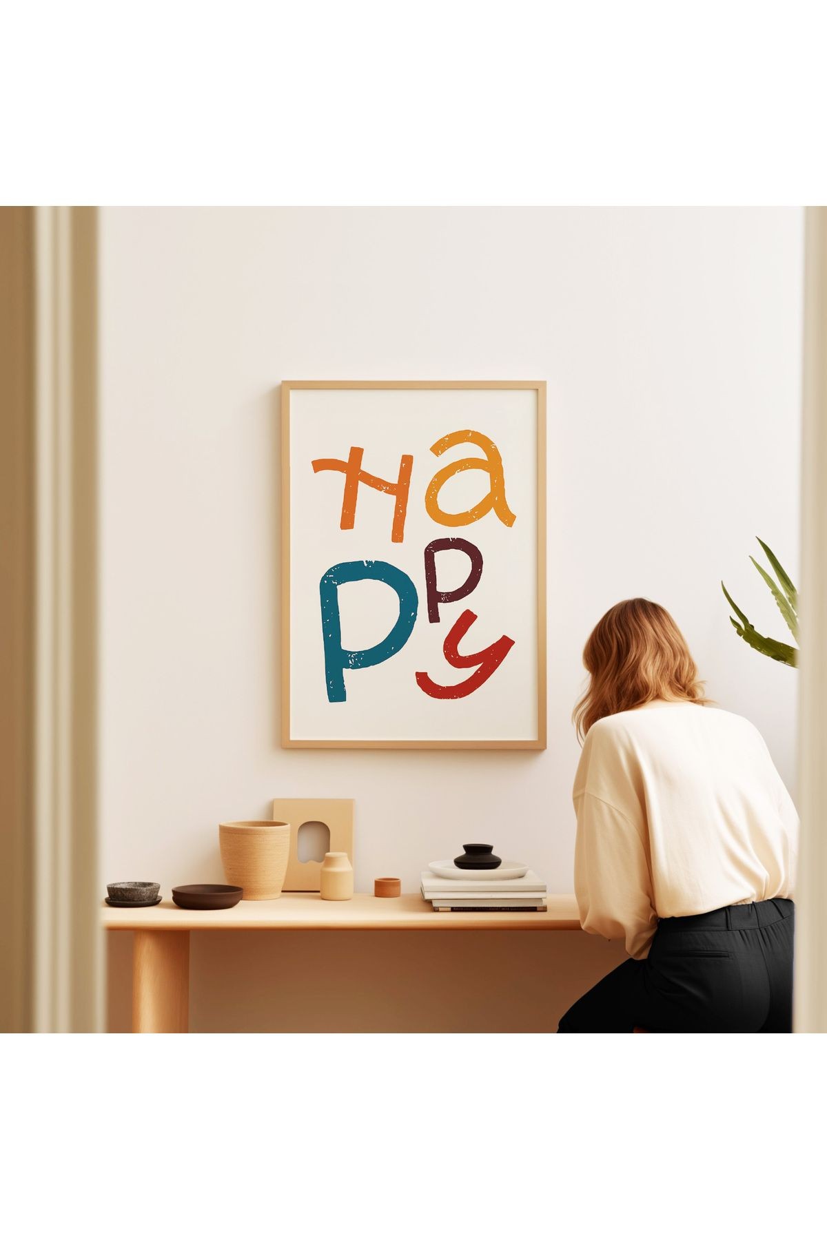 HAPPY – Renkli Tipografik Poster - Tablo Ölçülerinde Çerçevesiz Poster