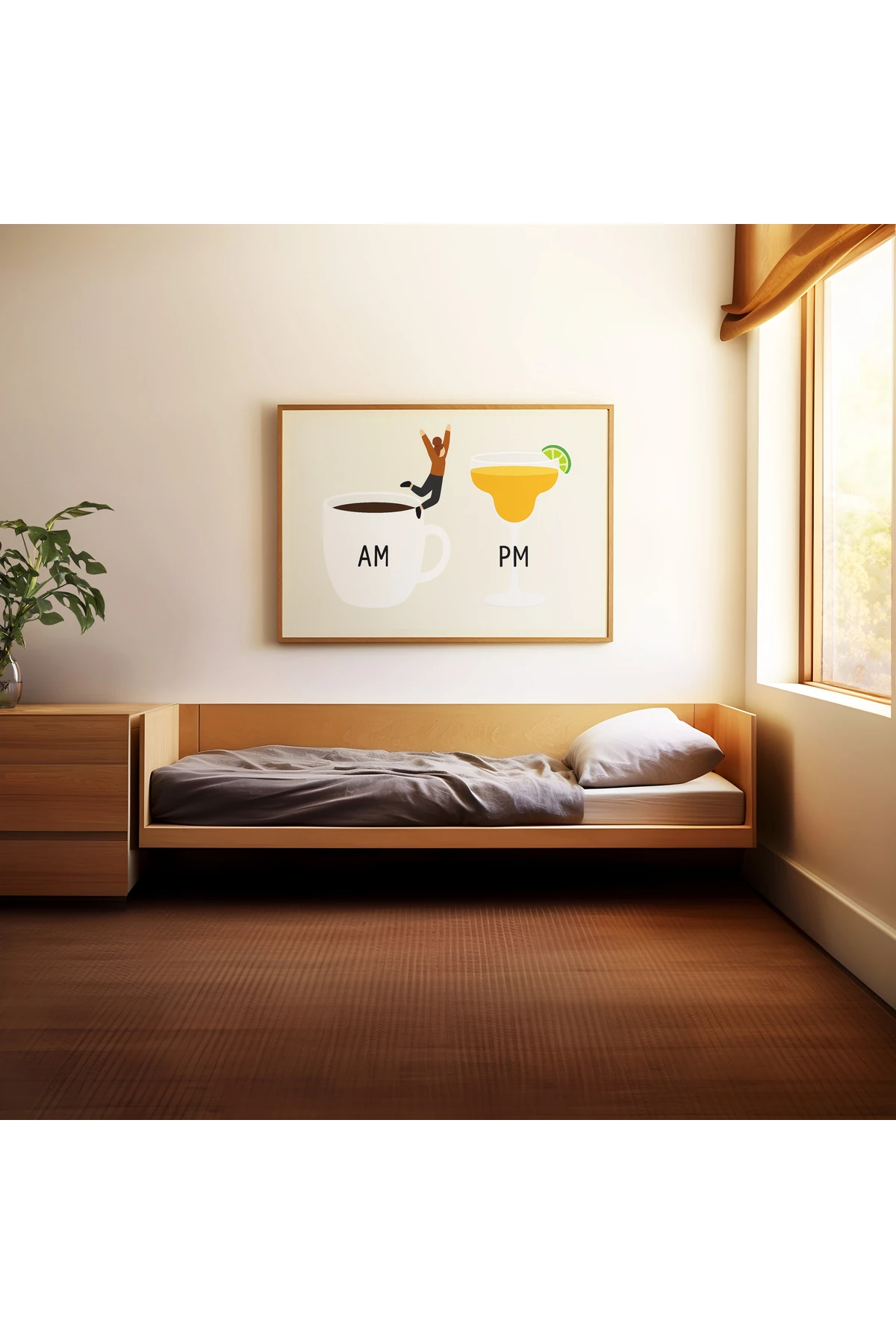 AM PM - Modern Çizim Kahve ve Kokteyl Poster - Tablo Ölçülerinde Çerçevesiz Poster