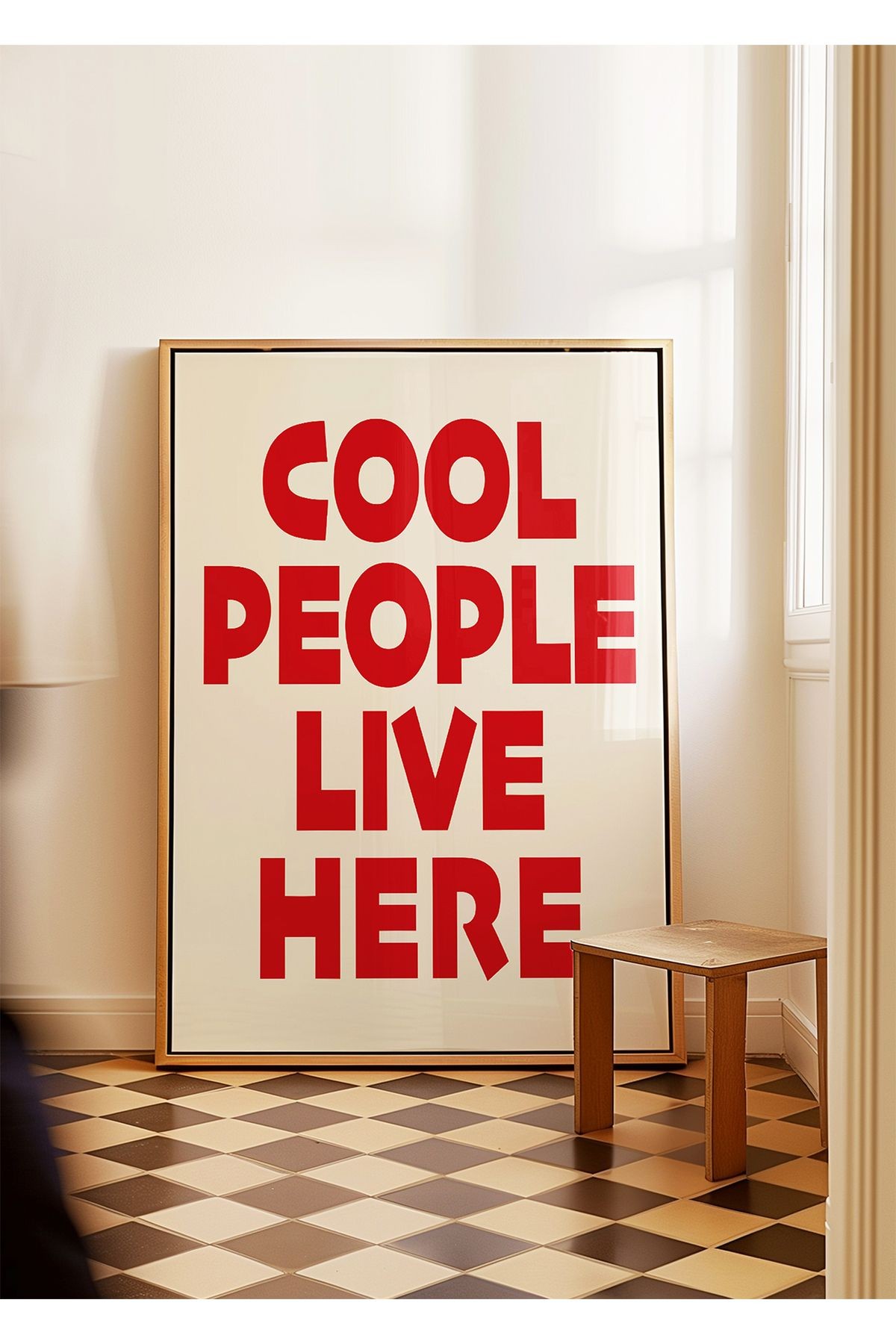 COOL PEOPLE LIVE HERE Poster – Modern Tipografi Duvar Yazısı - Çerçevesiz Poster