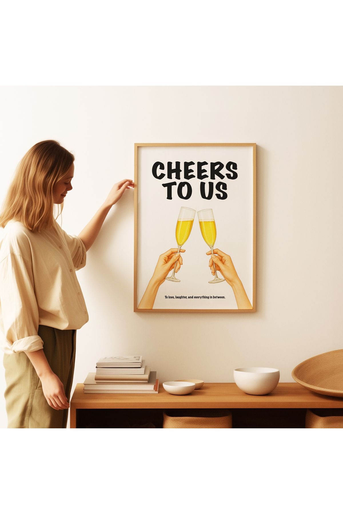 Cheers to Us Poster – Şampanya Kadehli Romantik Duvar Posteri - Çerçevesiz Poster