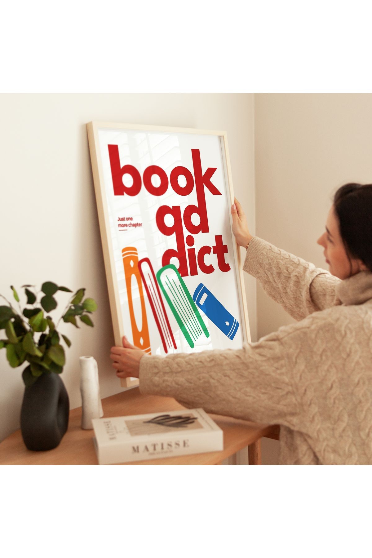 Book Addict - Kitap Bağımlısı Poster Baskı - Tablo Ölçülerinde Çerçevesiz Poster