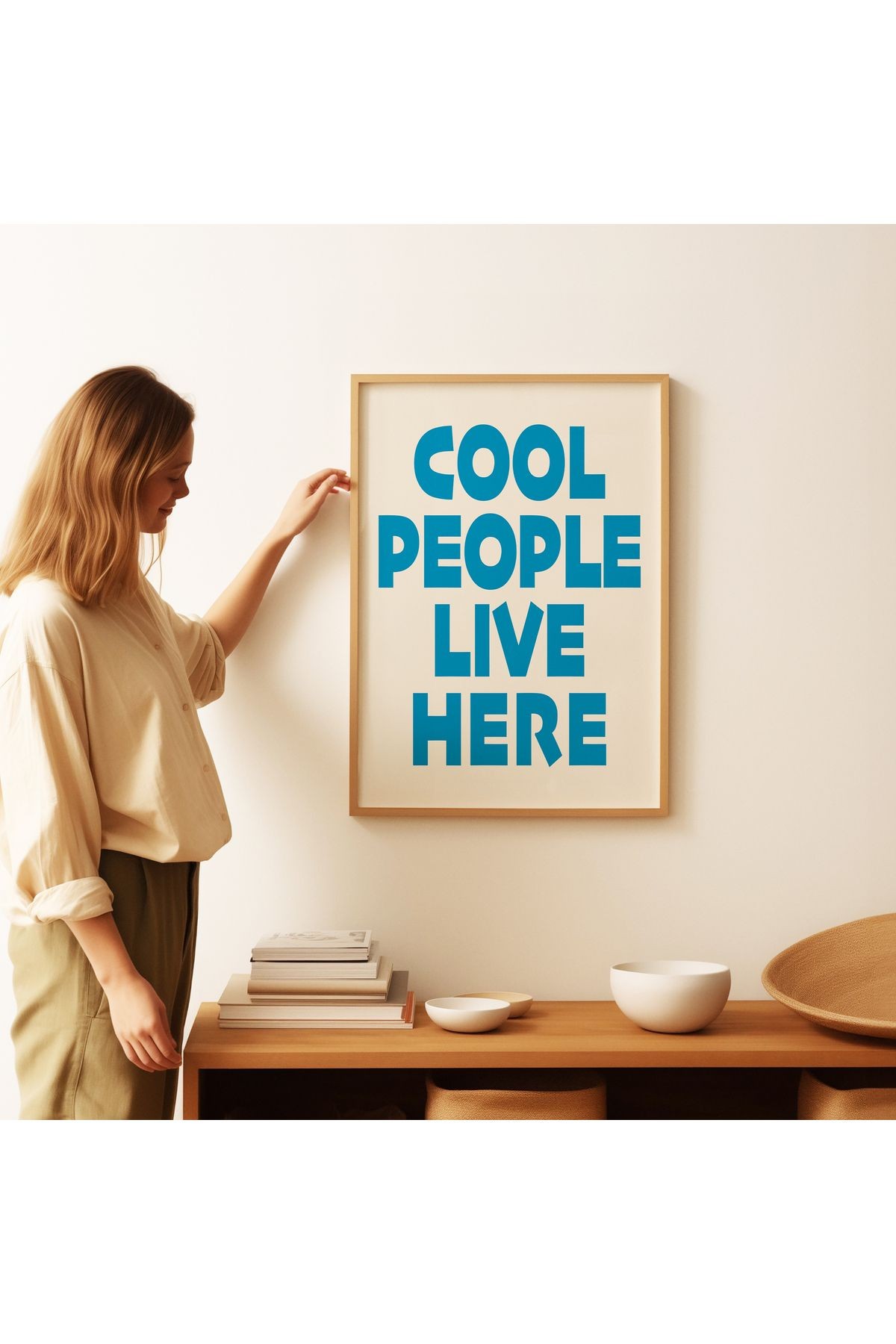 COOL PEOPLE LIVE HERE Poster – Modern Tipografi Duvar Yazısı - Çerçevesiz Poster