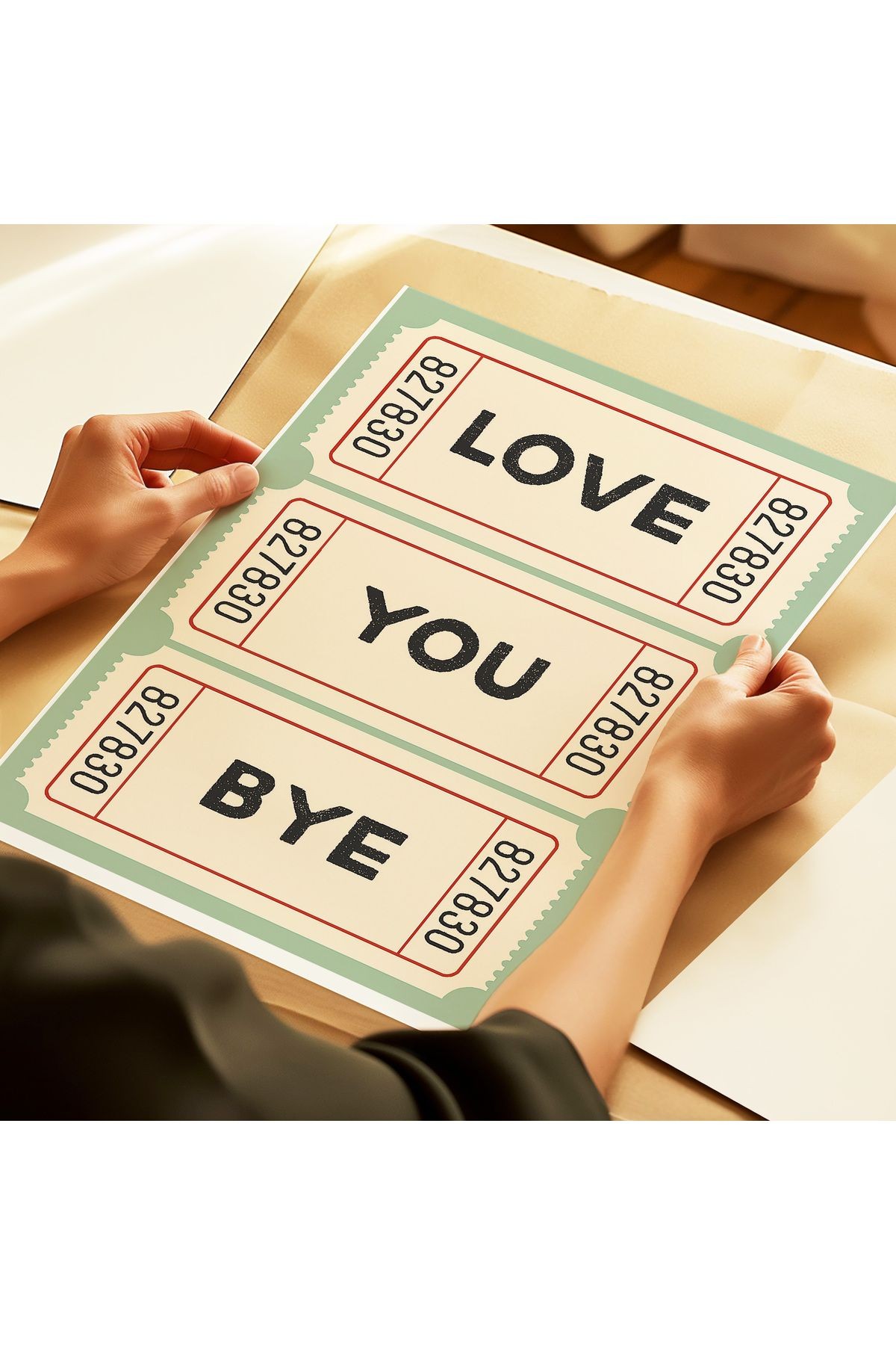 Love You Bye - Retro Sinema Bileti Tasarım - Tablo Ölçülerinde Çerçevesiz Poster