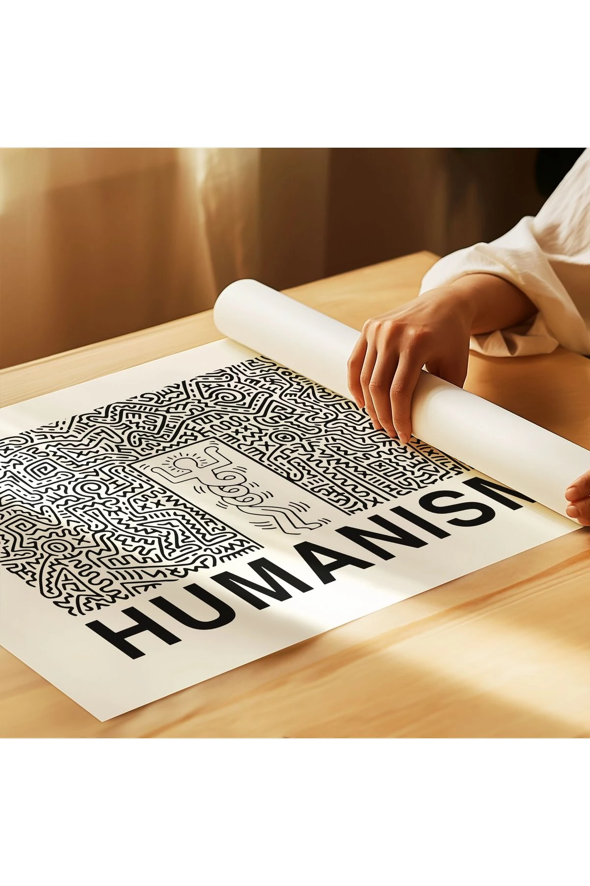 Keith Haring Poster - Hümanizm - Duvar Dekorasyonu - Tablo Ölçülerinde Çerçevesiz Yatay Poster