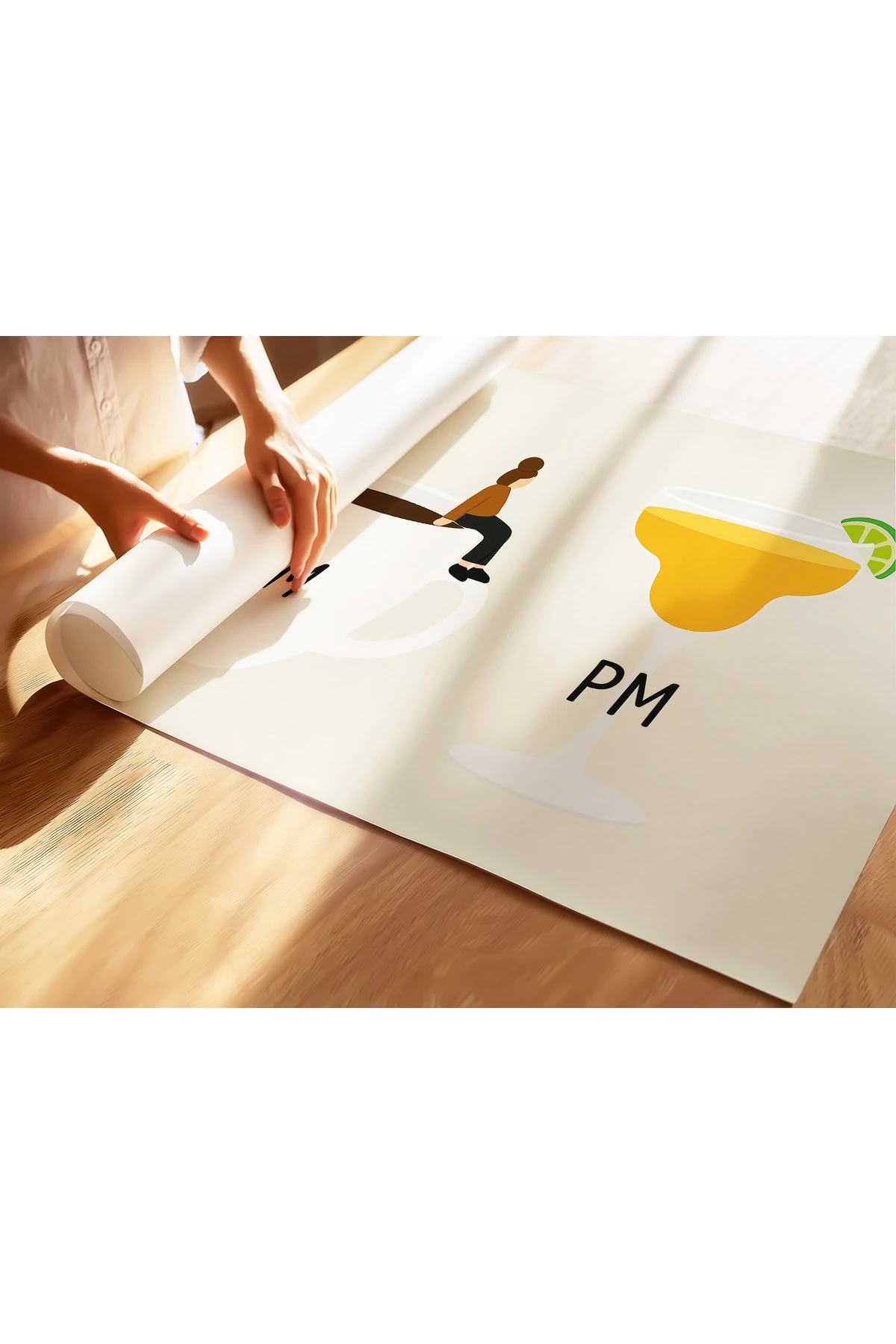 AM PM - Minimalist Çizim Kahve ve Kokteyl Poster - Tablo Ölçülerinde Çerçevesiz Poster