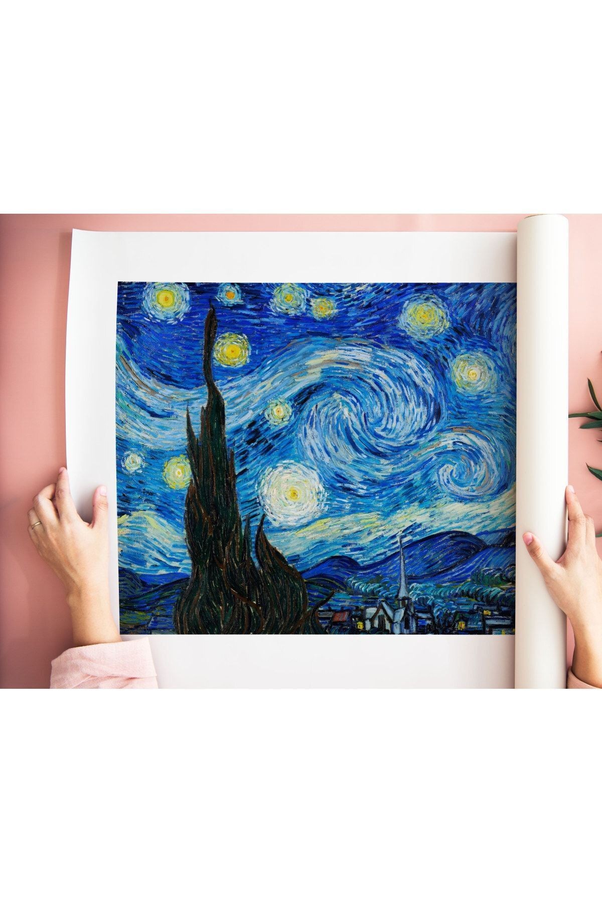 Van Gogh Poster - The Starry Night - Yıldızlı Gece Poster - Tablo Ölçülerinde Çerçevesiz Poster