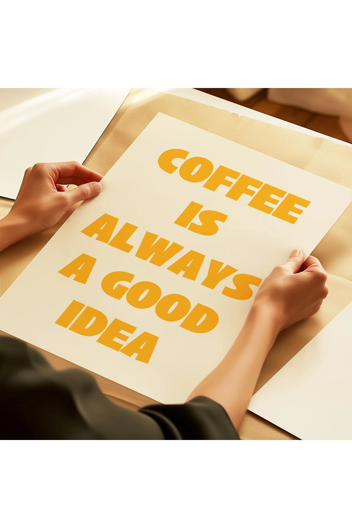 Coffee is always a good idea Poster – Sarı - Modern Tipografi Kahve Posteri - Çerçevesiz Poster