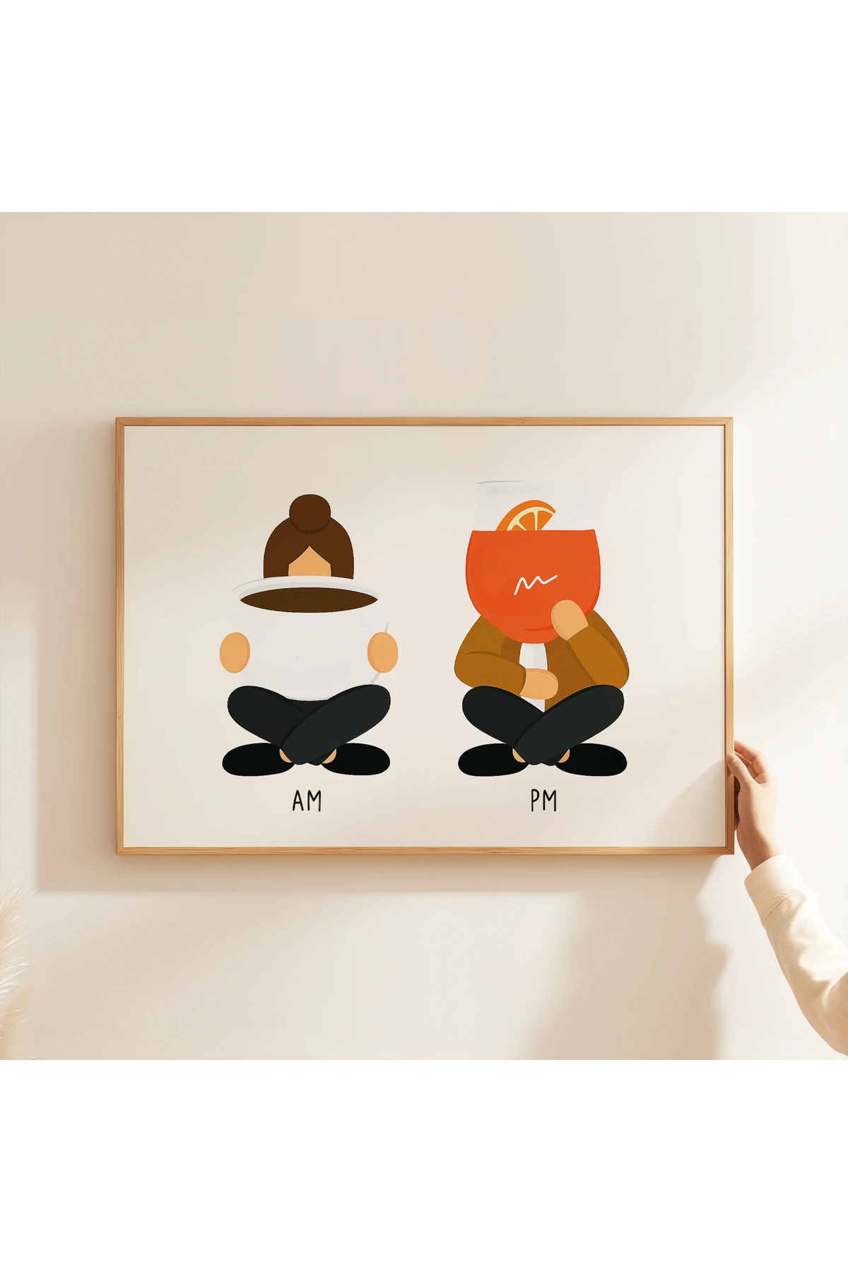 AM PM Poster - Kahve & Kokteyl İllüstrasyonu - Tablo Ölçülerinde Çerçevesiz Poster