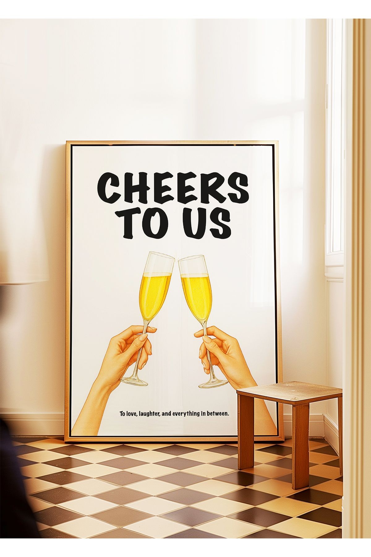 Cheers to Us Poster – Şampanya Kadehli Romantik Duvar Posteri - Çerçevesiz Poster