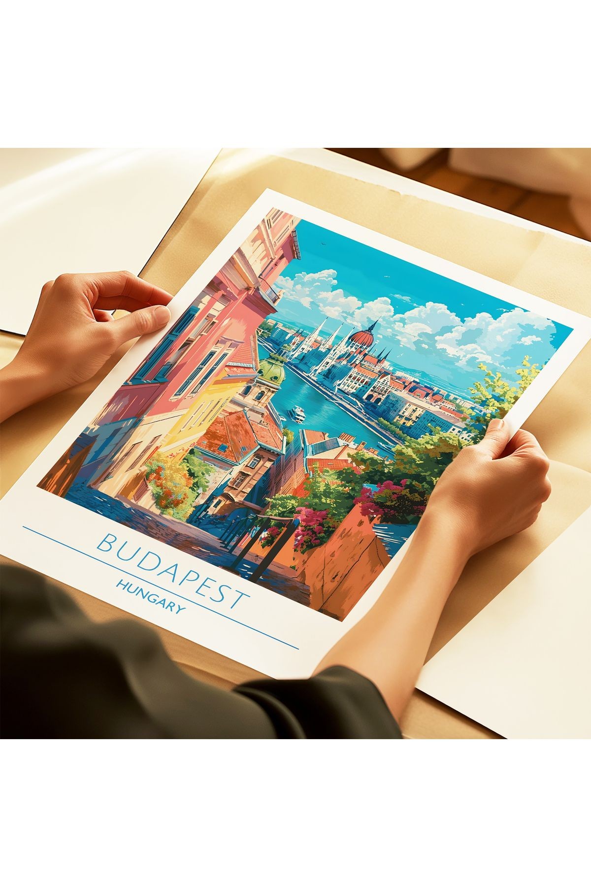 Budapeşte Poster - Seyahat Posteri - Tablo Ölçülerinde Çerçevesiz Şehir Posteri