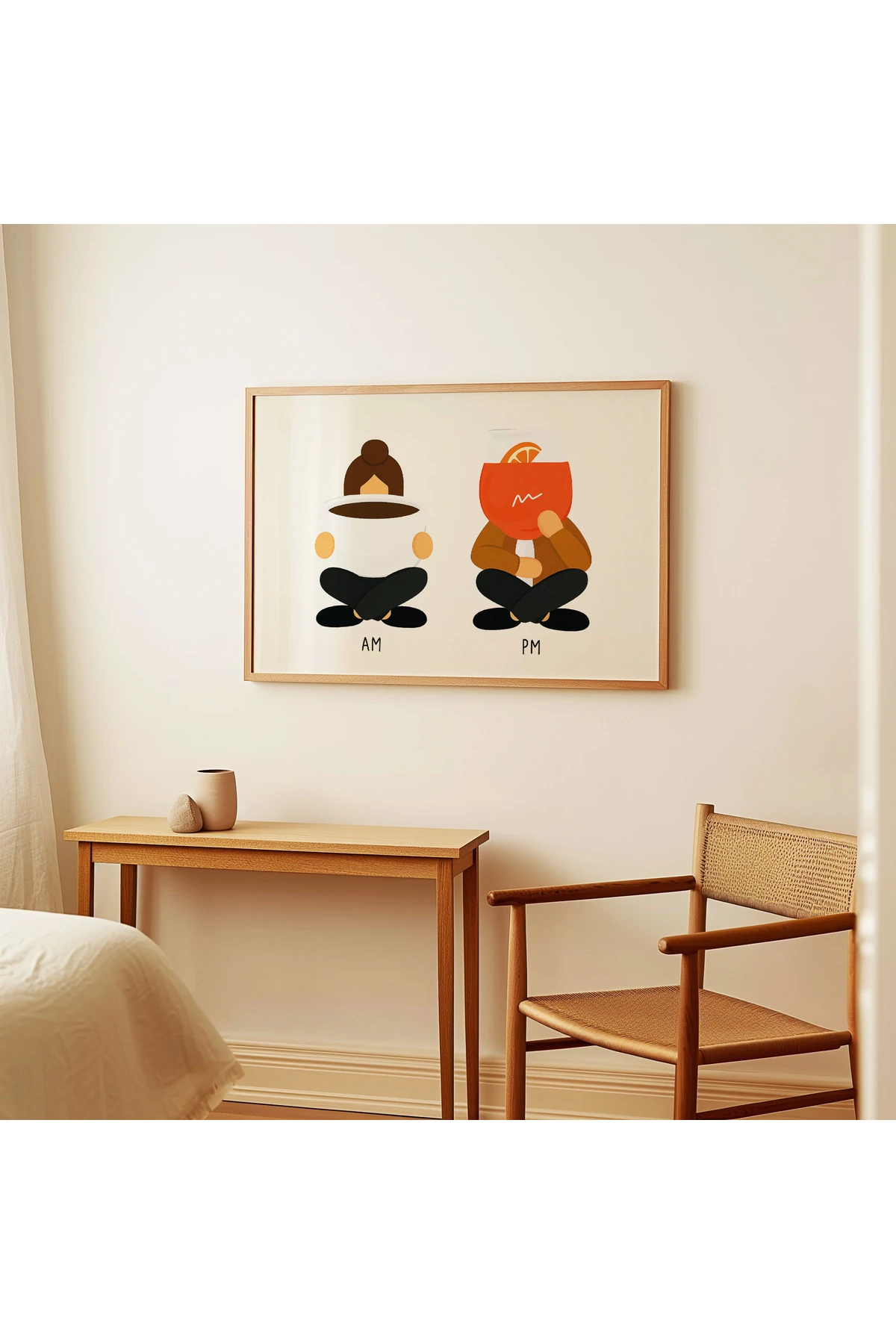 AM PM Poster - Kahve & Kokteyl İllüstrasyonu - Tablo Ölçülerinde Çerçevesiz Poster