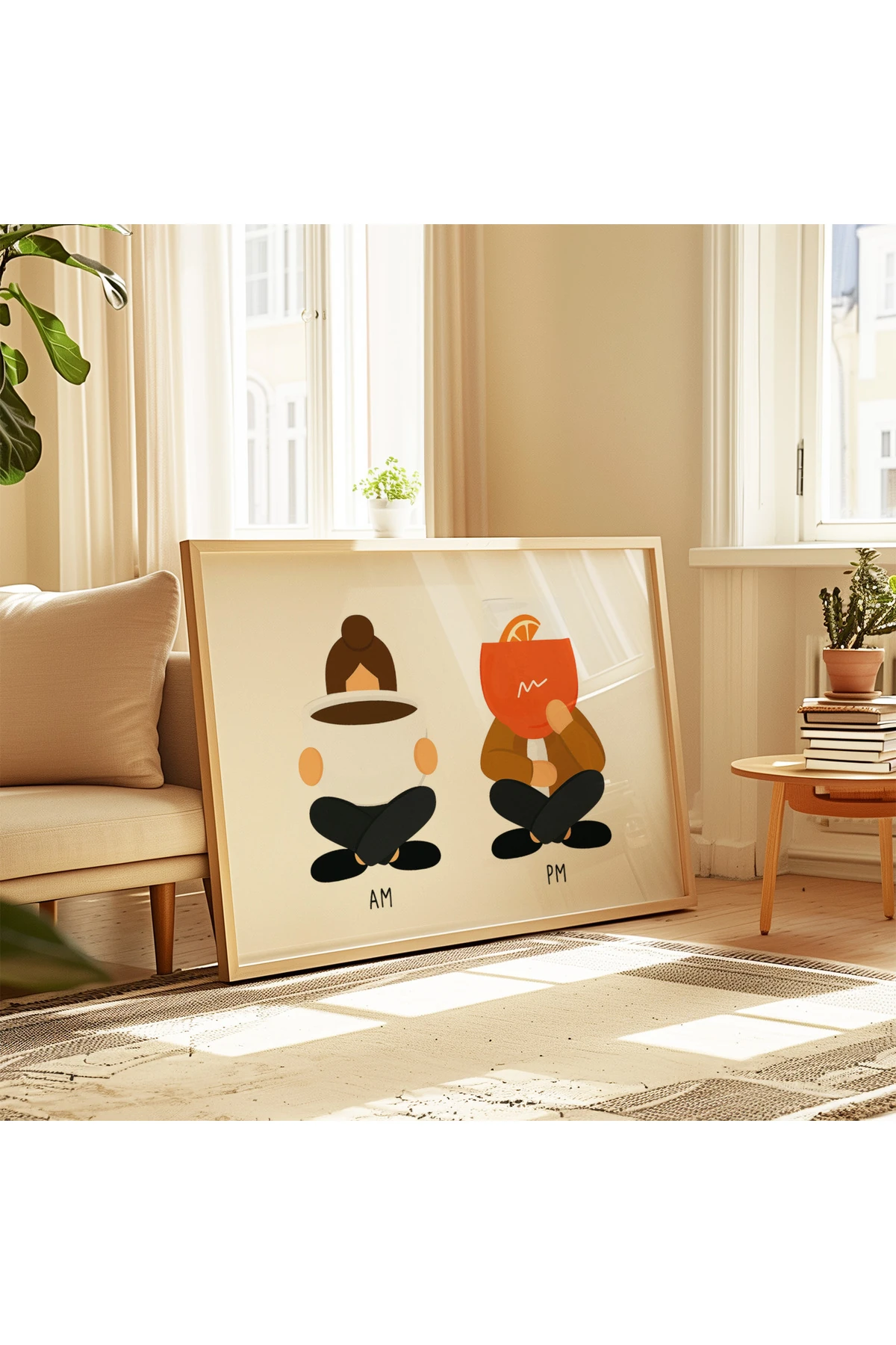 AM PM Poster - Kahve & Kokteyl İllüstrasyonu - Tablo Ölçülerinde Çerçevesiz Poster