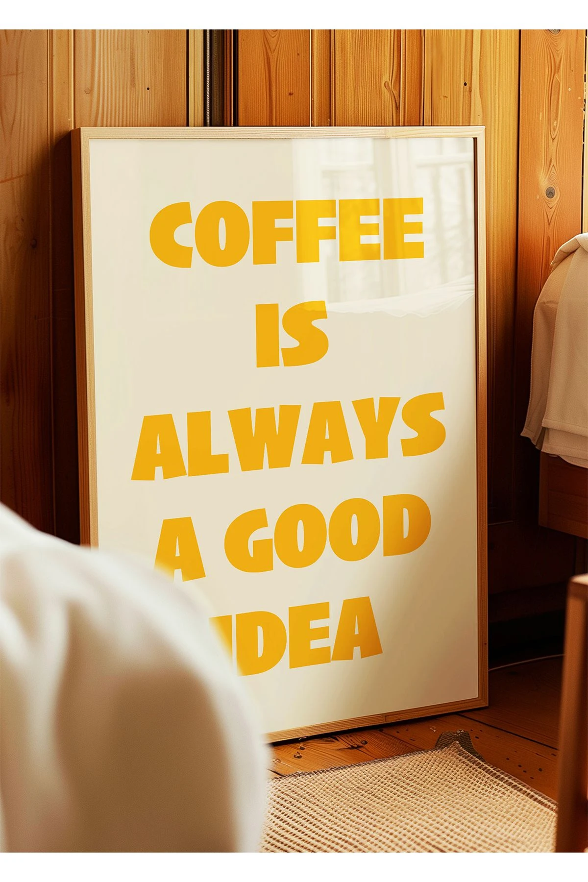 Coffee is always a good idea Poster – Sarı - Modern Tipografi Kahve Posteri - Çerçevesiz Poster