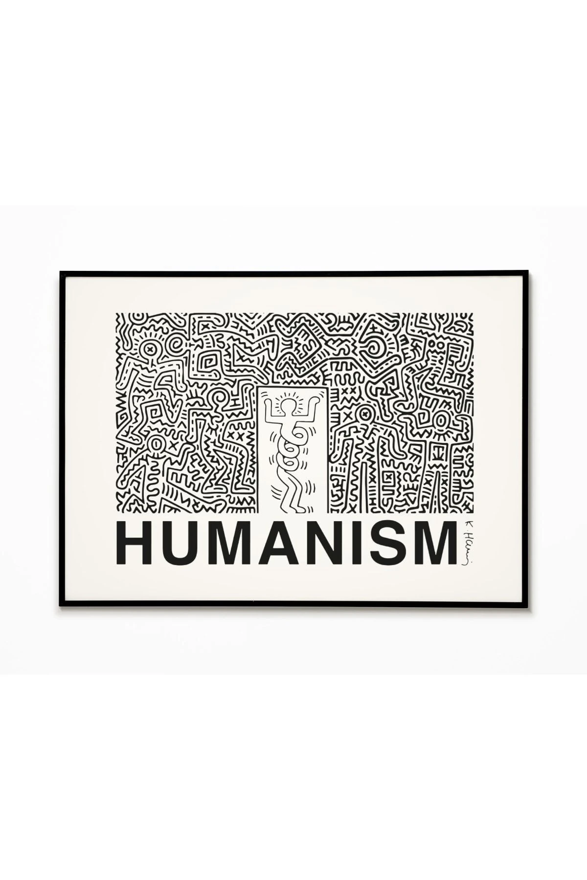 Keith Haring Poster - Hümanizm - Duvar Dekorasyonu - Tablo Ölçülerinde Çerçevesiz Yatay Poster