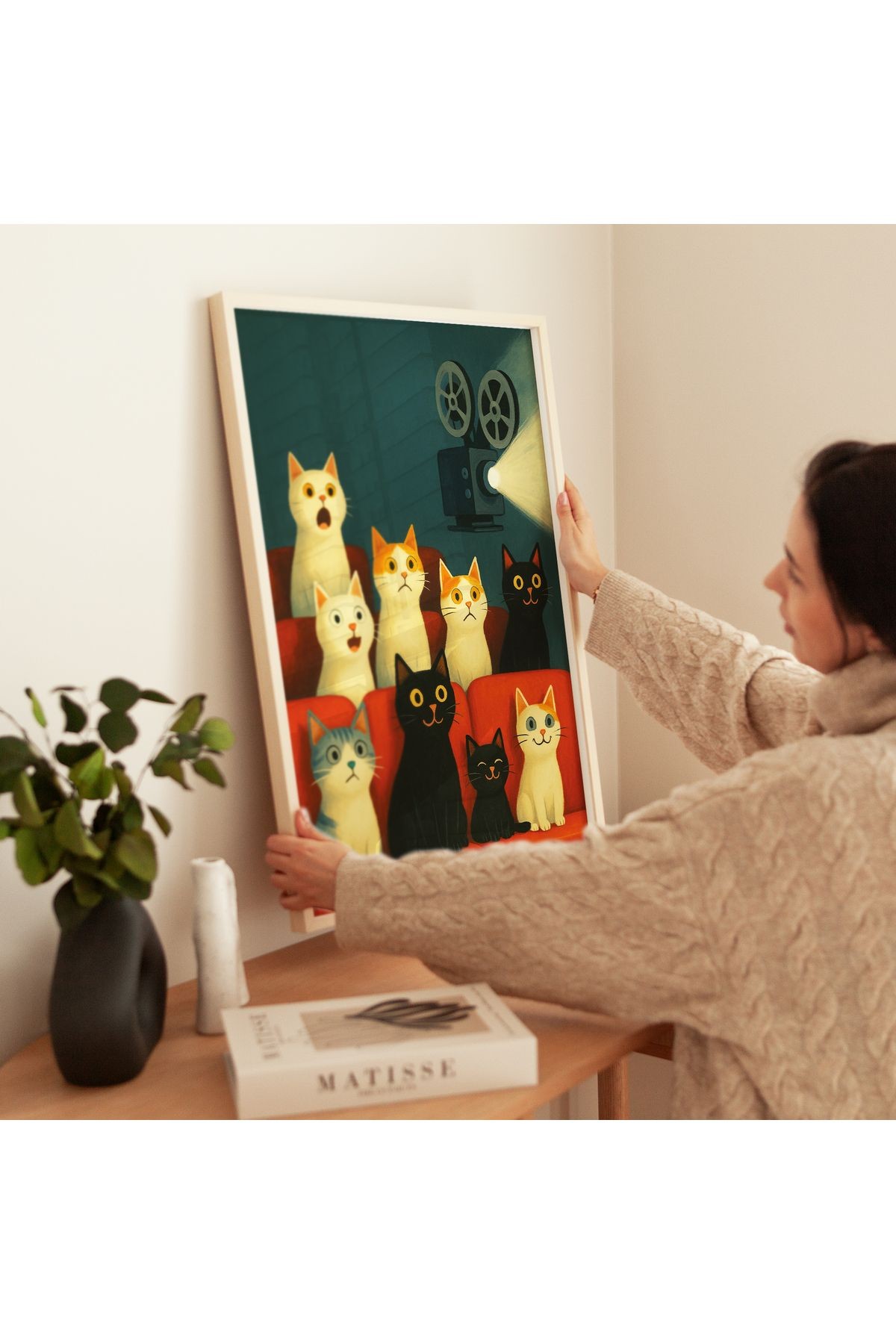 Kedi Poster – Renkli Sinema Kedileri – Kedi İllüstrasyonu - Çerçevesiz Poster