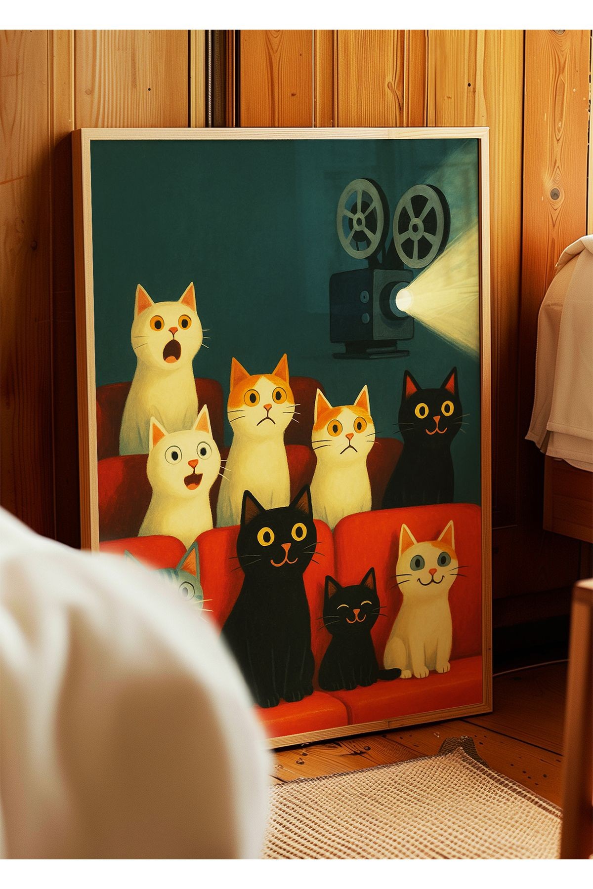 Kedi Poster – Renkli Sinema Kedileri – Kedi İllüstrasyonu - Çerçevesiz Poster