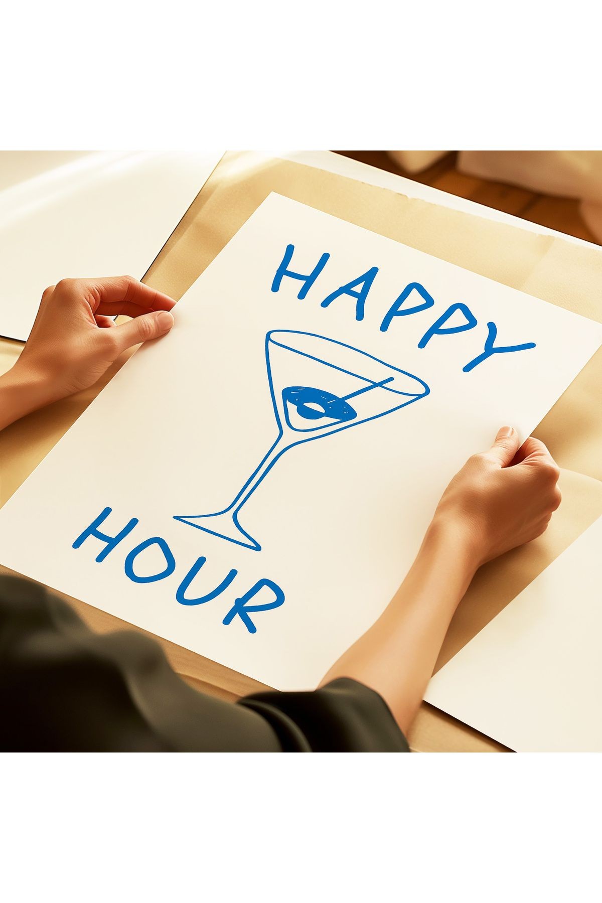 Happy Hour – Mavi Kokteyl İllüstrasyonlu Poster - Tablo Ölçülerinde Çerçevesiz Poster