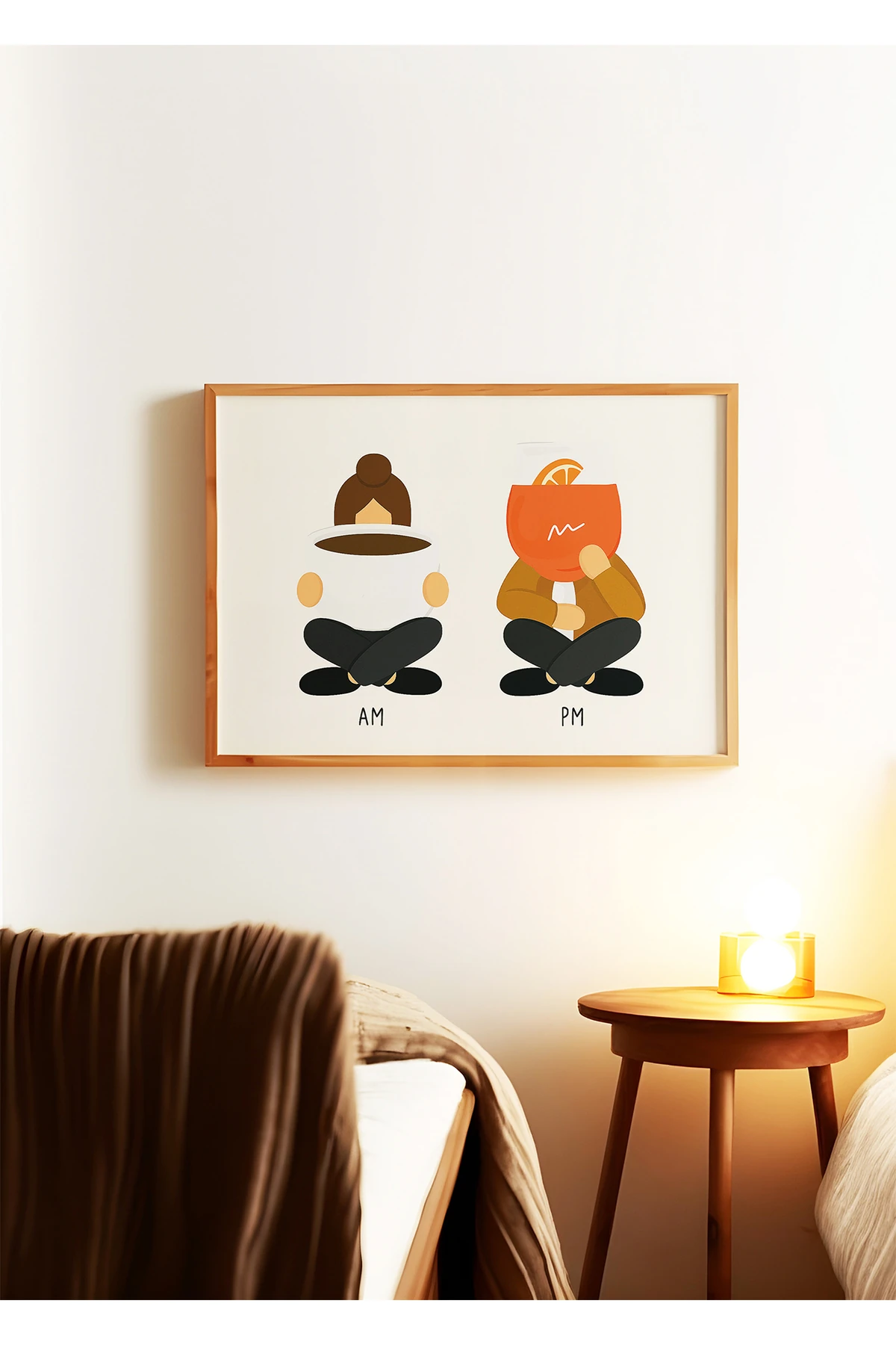 AM PM Poster - Kahve & Kokteyl İllüstrasyonu - Tablo Ölçülerinde Çerçevesiz Poster