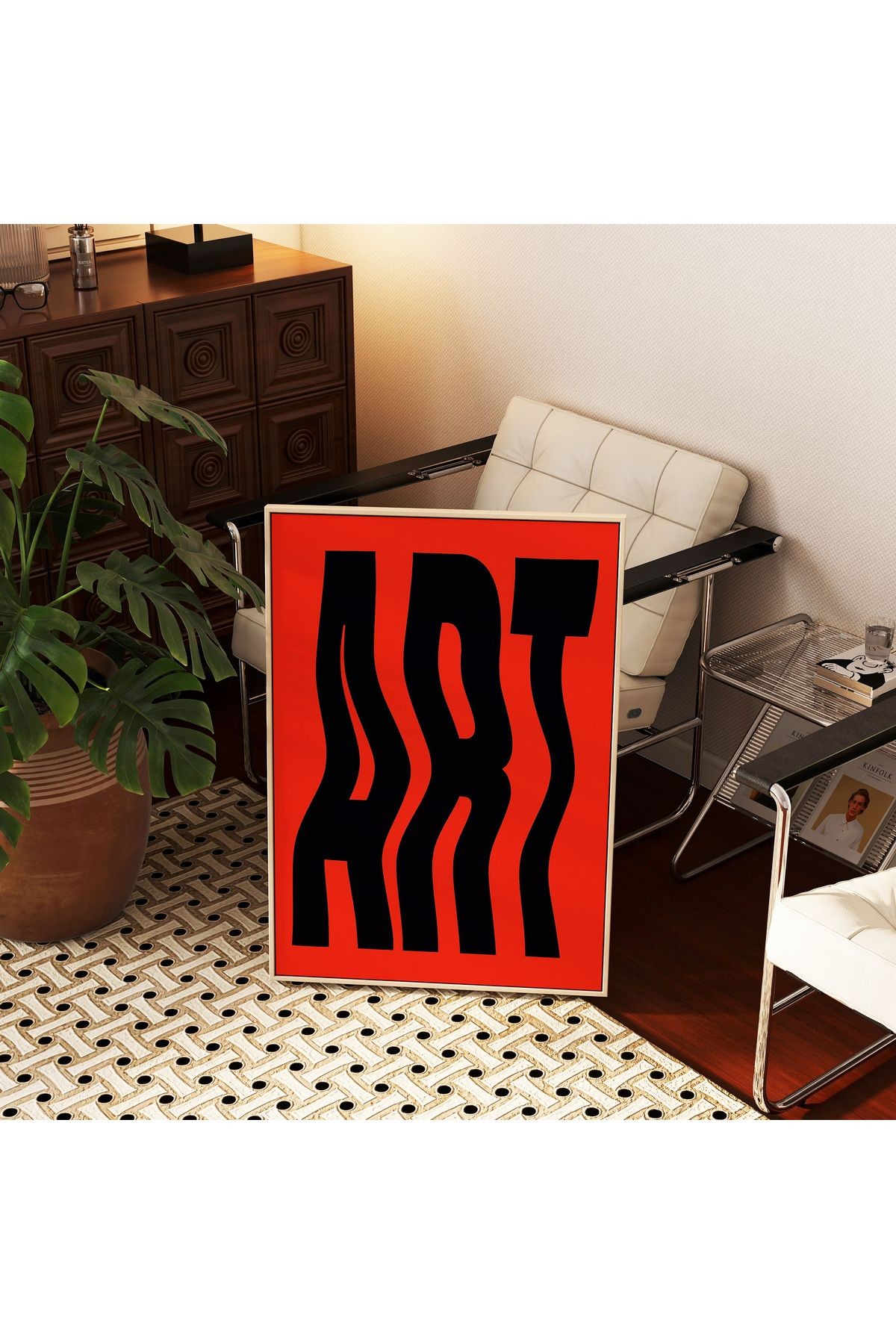 ART - Kırmızı ve Siyah Modern Tipografi - Tablo Ölçülerinde Çerçevesiz Poster