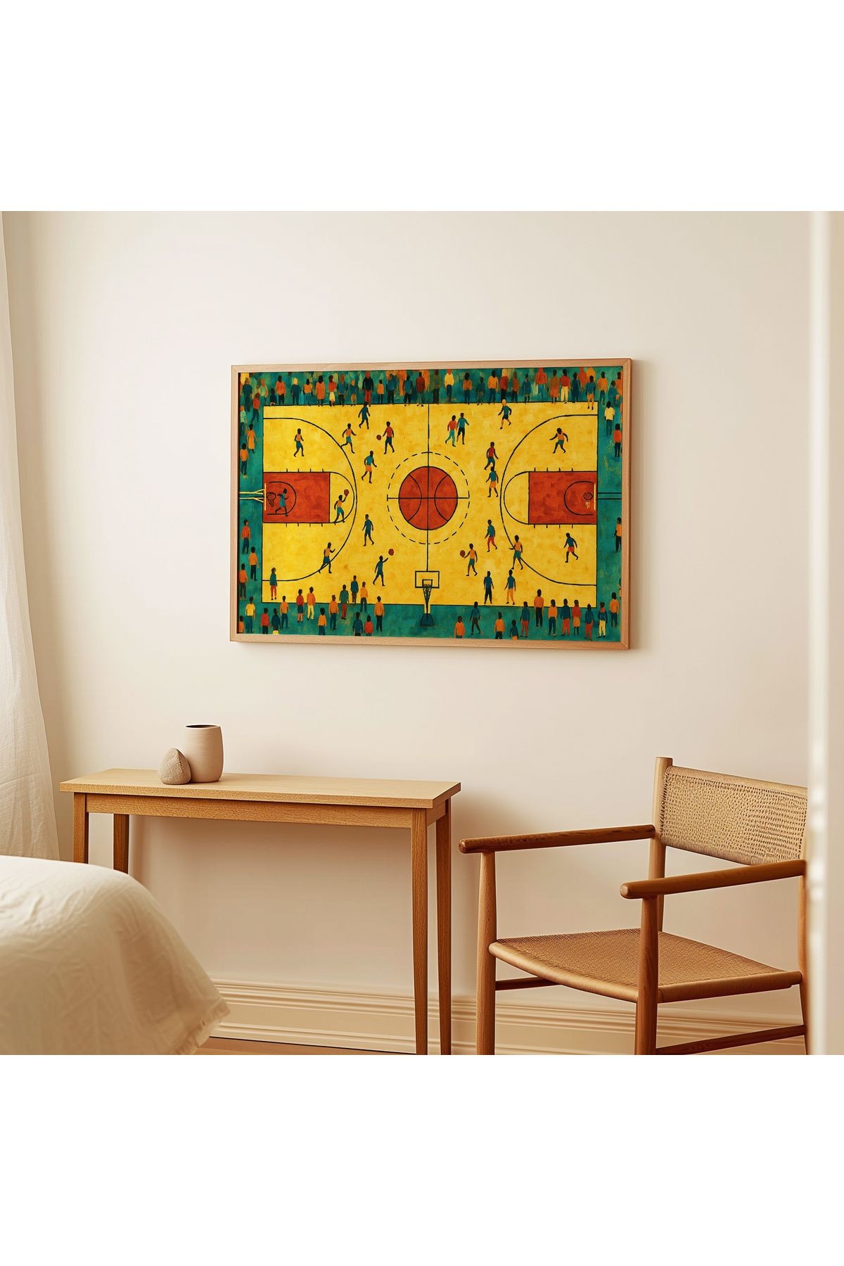 Basketbol Poster - 1 - Basketbol Sahası ve Oyuncular - Tablo Ölçülerinde Çerçevesiz Poster