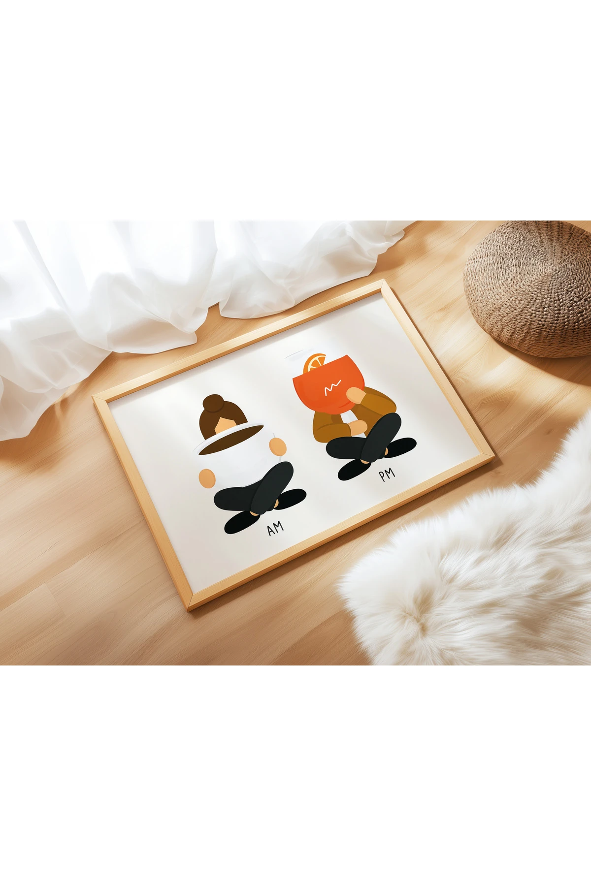 AM PM Poster - Kahve & Kokteyl İllüstrasyonu - Tablo Ölçülerinde Çerçevesiz Poster