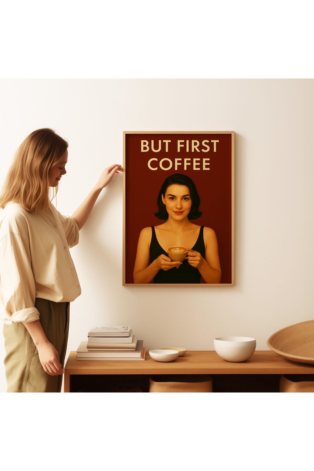 But First Coffee - Dekoratif Kahve Posteri - Tablo Ölçülerinde Çerçevesiz Poster