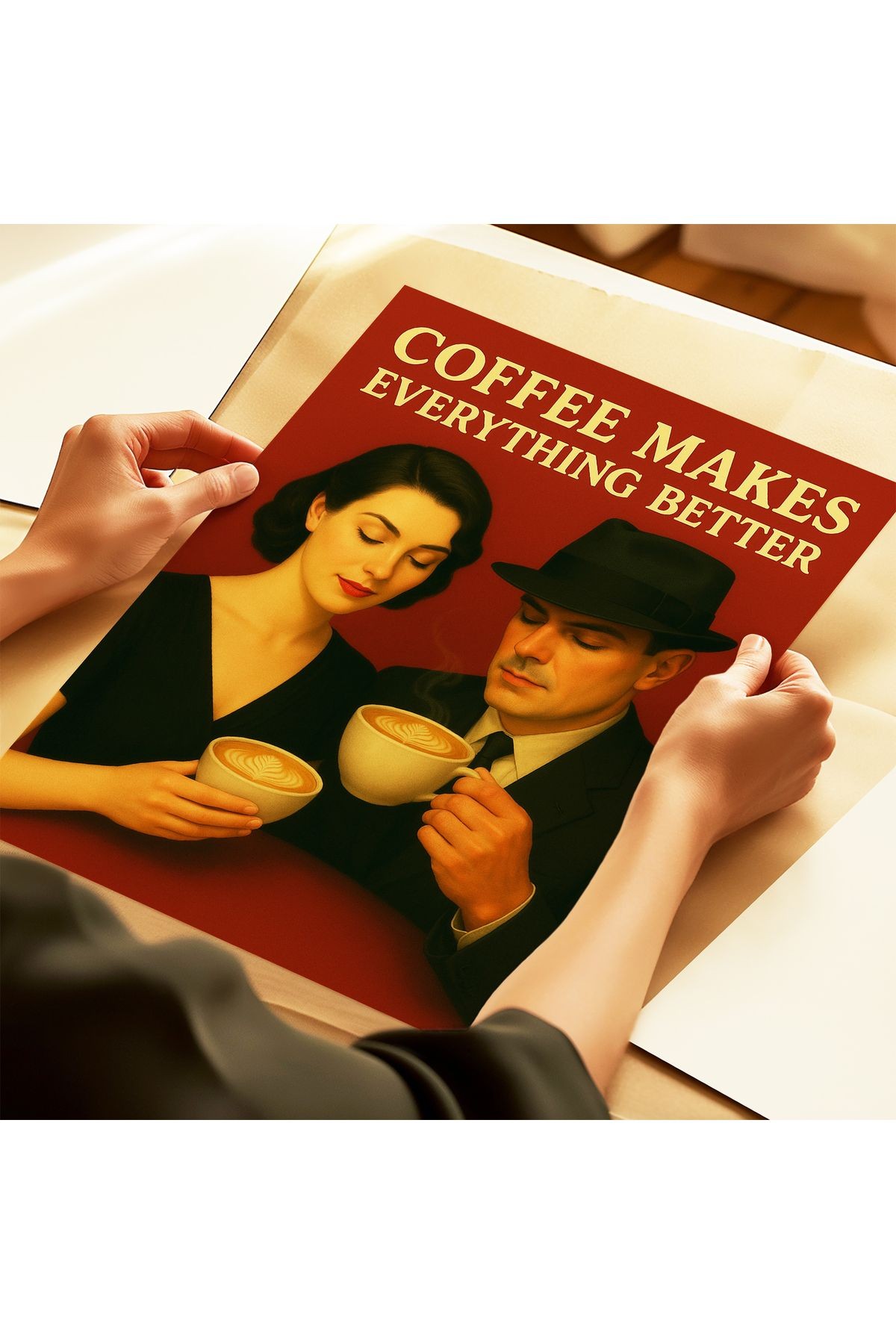 Better with Coffee - Kahve Dekoratif Retro Poster - Tablo Ölçülerinde Çerçevesiz Poster