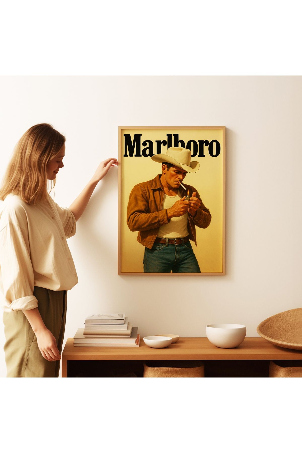 Marlboro Cowboy - Retro Western Stil - Tablo Ölçülerinde Çerçevesiz Poster