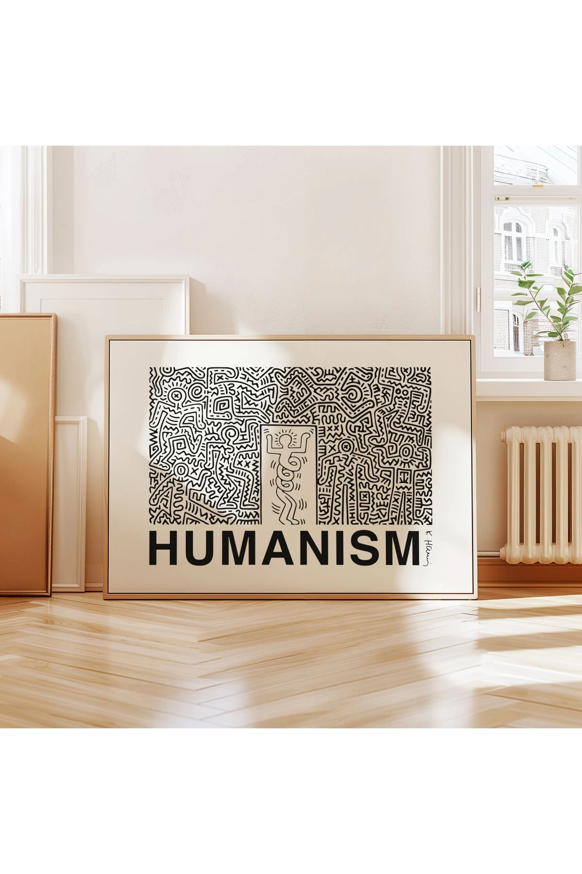 Keith Haring Poster - Hümanizm - Duvar Dekorasyonu - Tablo Ölçülerinde Çerçevesiz Yatay Poster