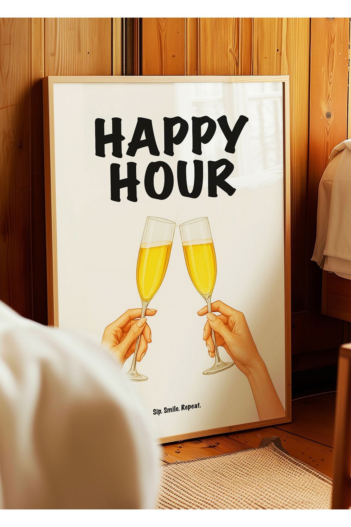 Happy Hour Poster – Şampanya Kadehli Modern Duvar Posteri - Çerçevesiz Poster