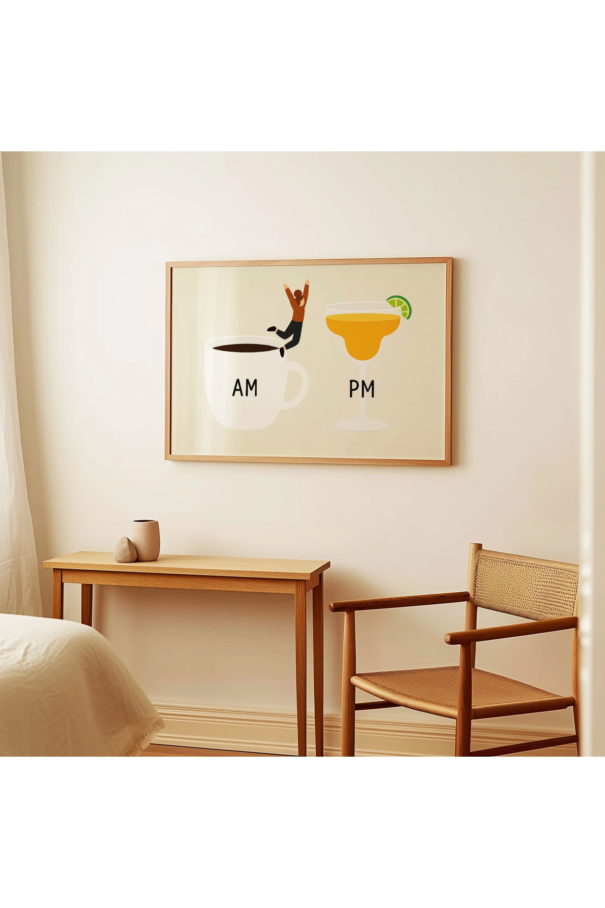 AM PM - Modern Çizim Kahve ve Kokteyl Poster - Tablo Ölçülerinde Çerçevesiz Poster