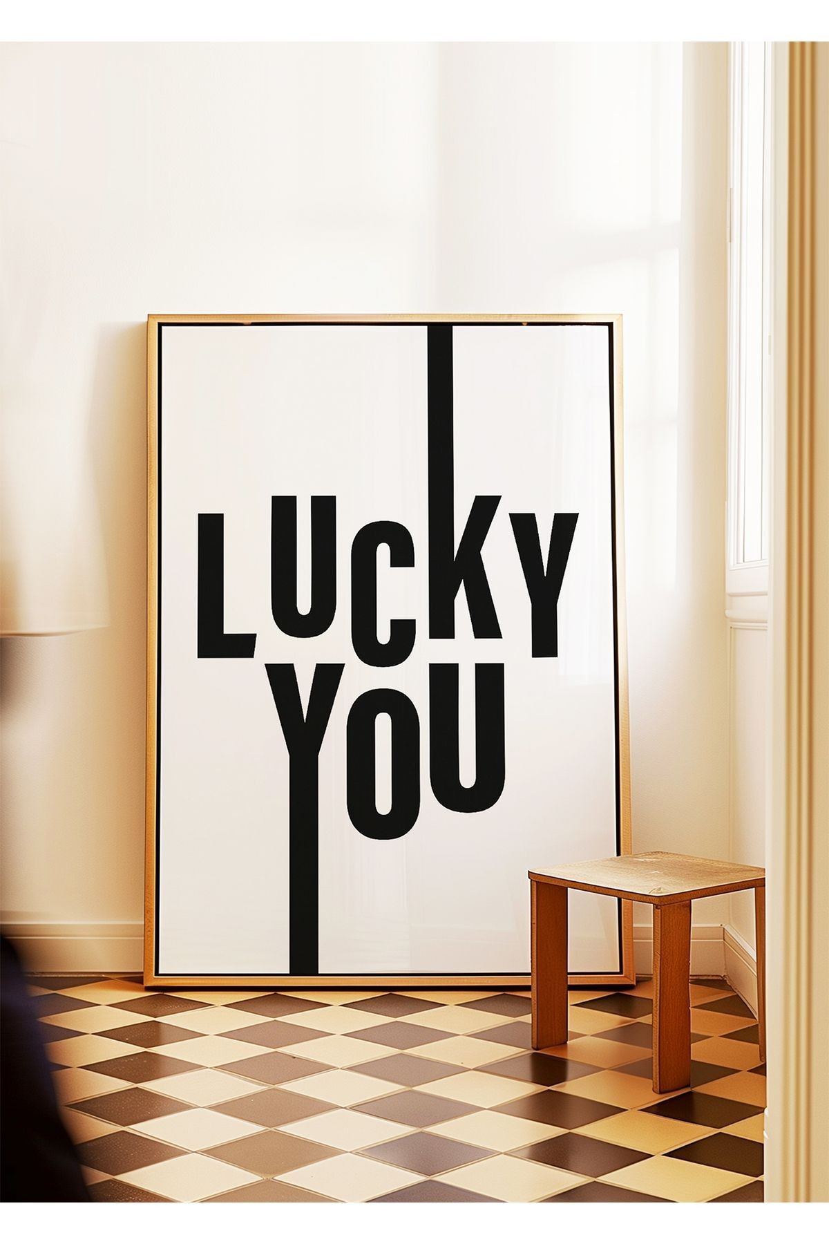 LUCKY YOU – Minimal Siyah Beyaz Poster - Tablo Ölçülerinde Çerçevesiz Poster