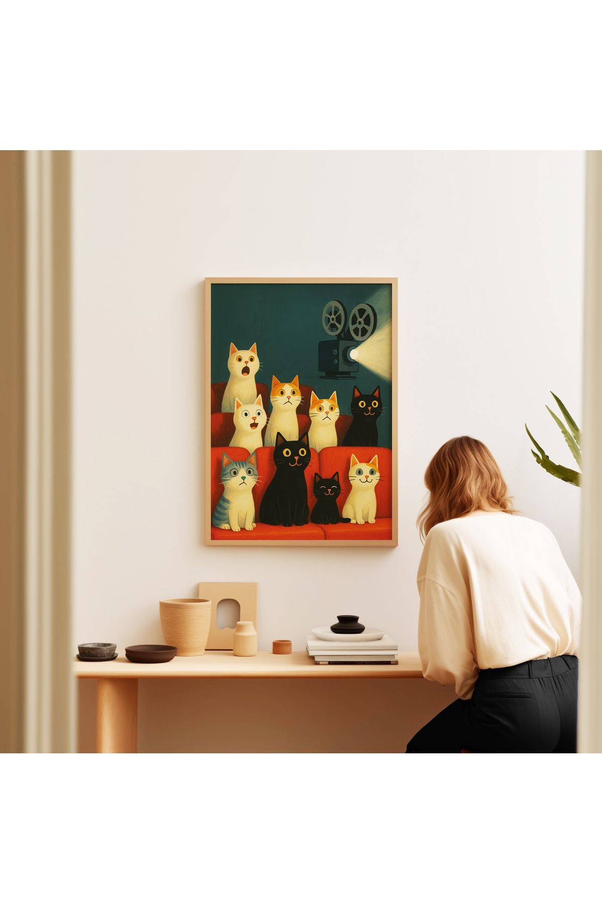 Kedi Poster – Renkli Sinema Kedileri – Kedi İllüstrasyonu - Çerçevesiz Poster
