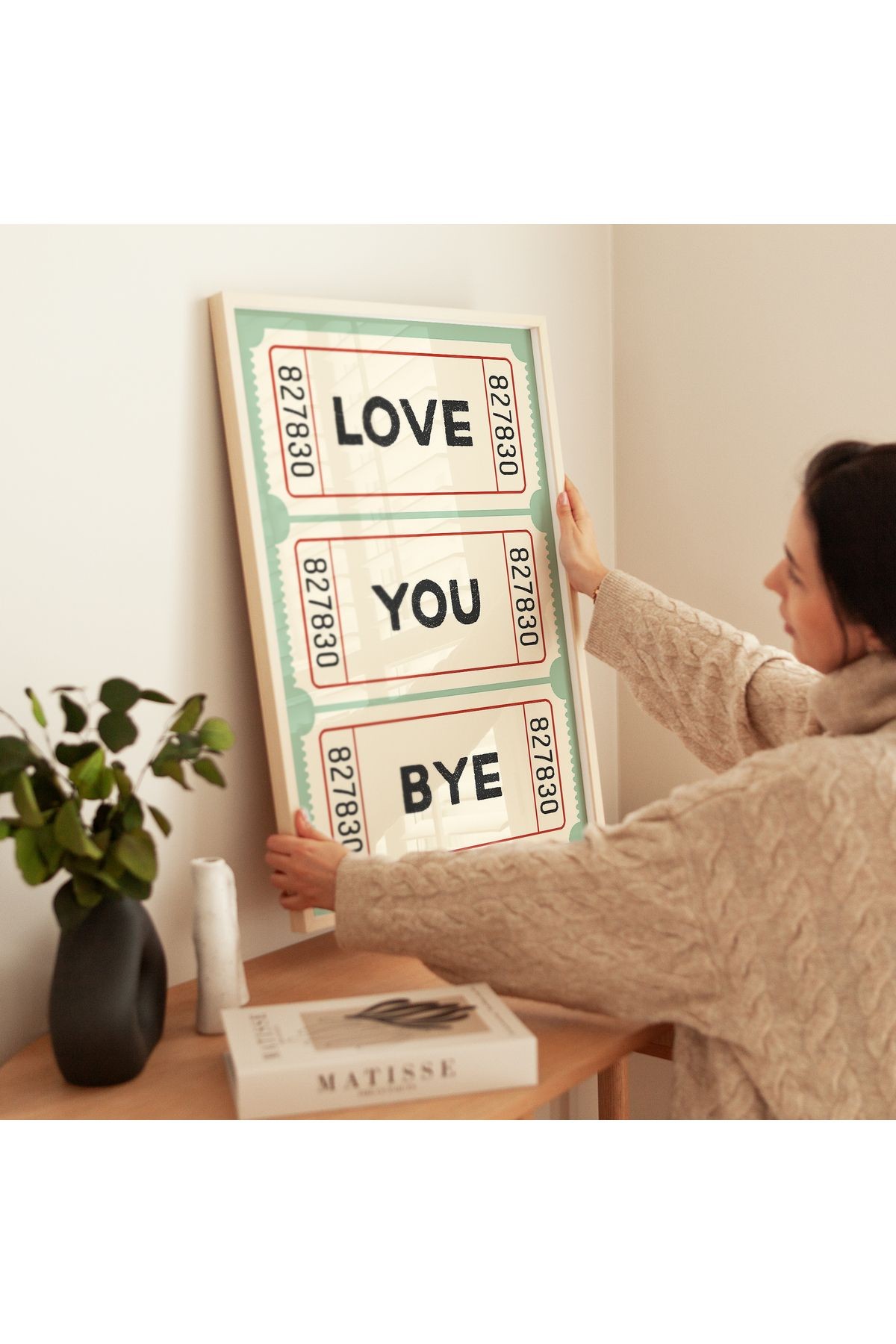 Love You Bye - Retro Sinema Bileti Tasarım - Tablo Ölçülerinde Çerçevesiz Poster
