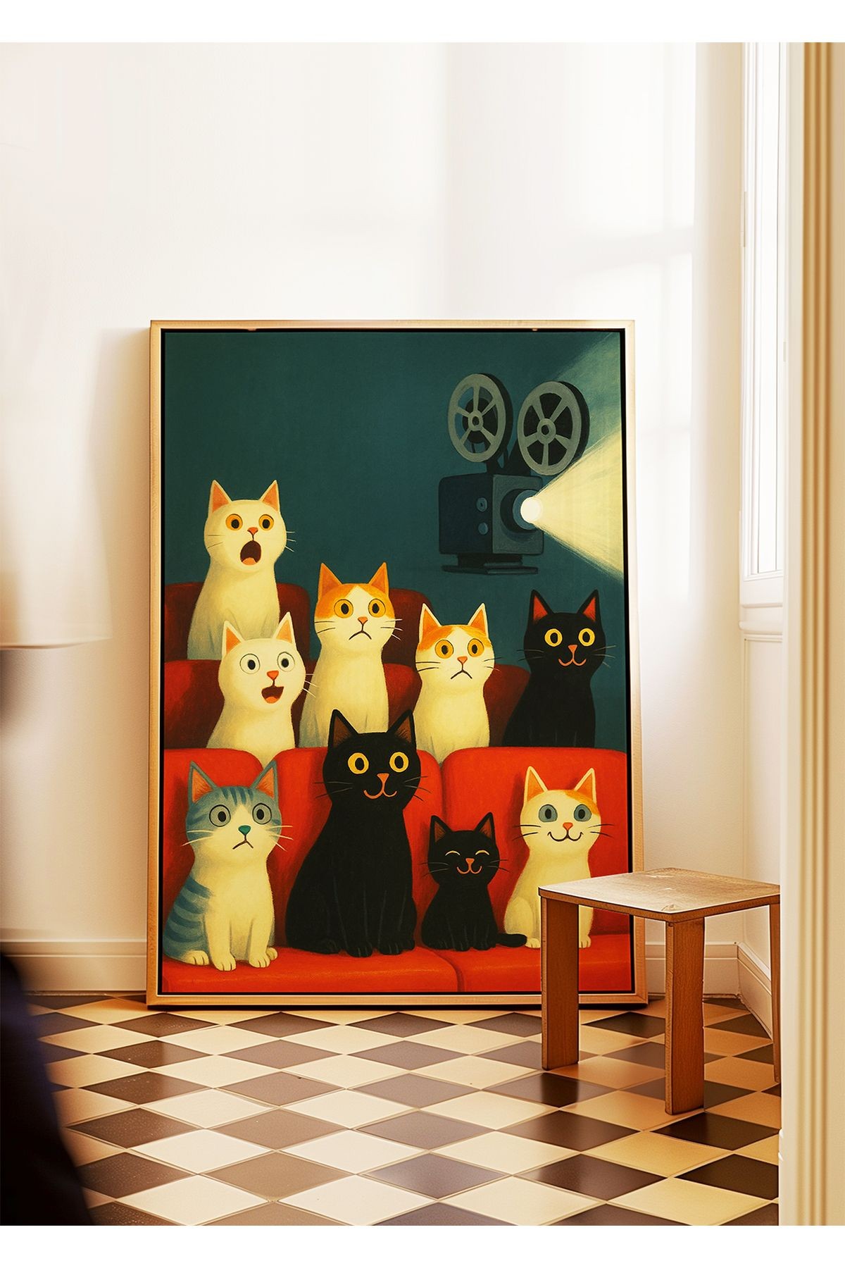 Kedi Poster – Renkli Sinema Kedileri – Kedi İllüstrasyonu - Çerçevesiz Poster