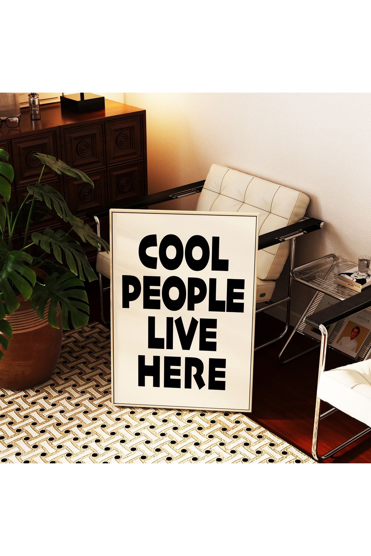 COOL PEOPLE LIVE HERE Poster – Modern Tipografi Duvar Yazısı - Çerçevesiz Poster