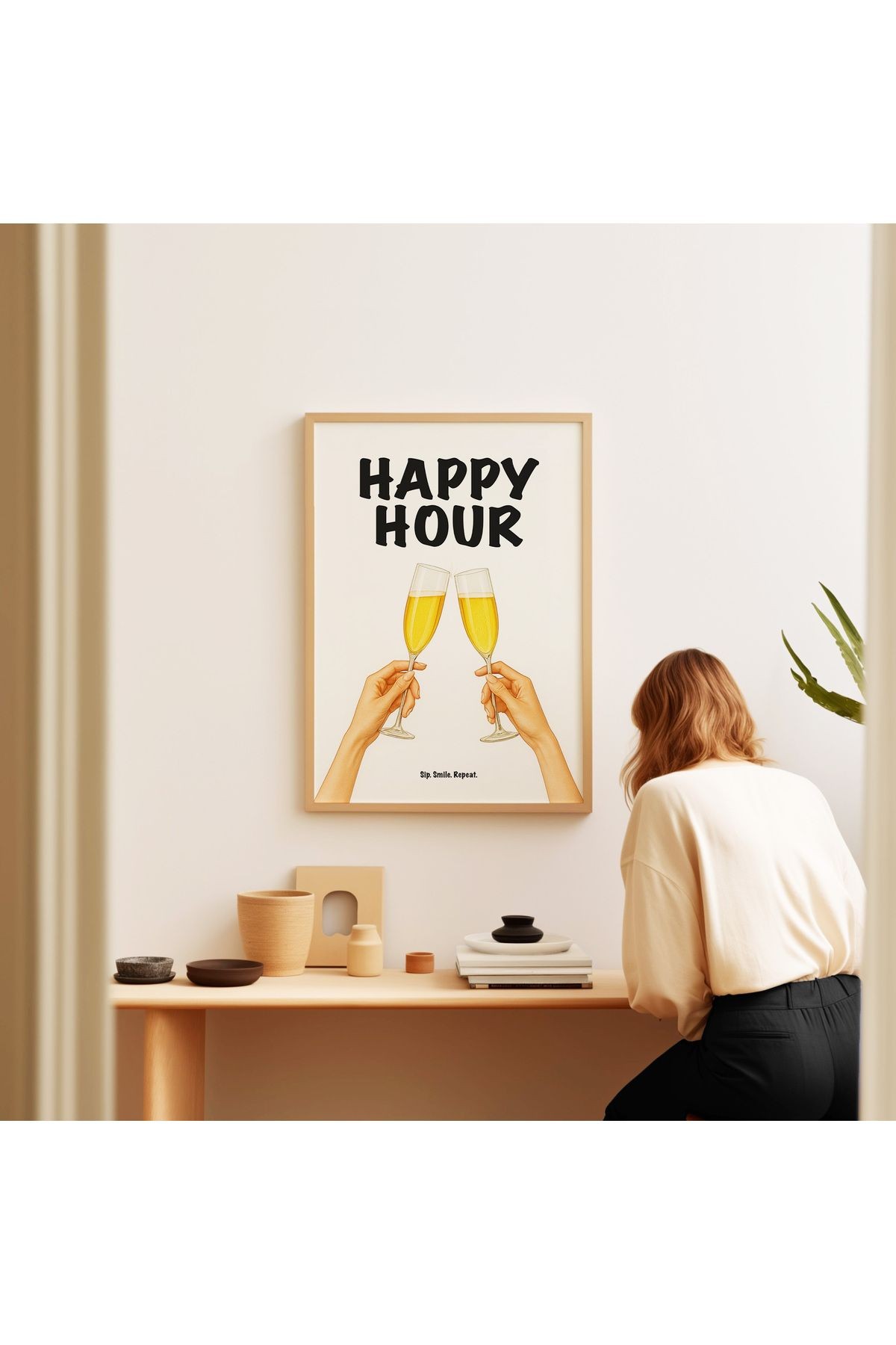 Happy Hour Poster – Şampanya Kadehli Modern Duvar Posteri - Çerçevesiz Poster