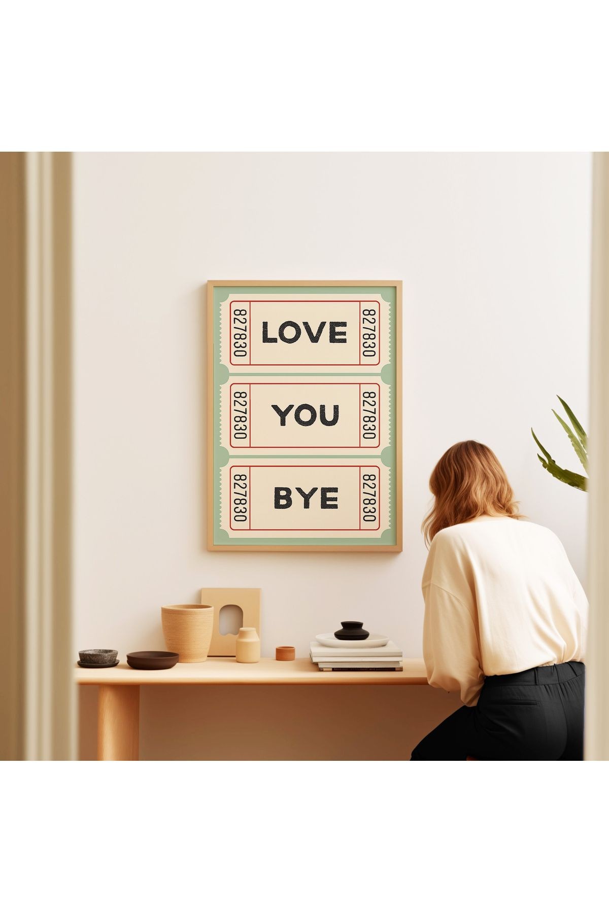 Love You Bye - Retro Sinema Bileti Tasarım - Tablo Ölçülerinde Çerçevesiz Poster