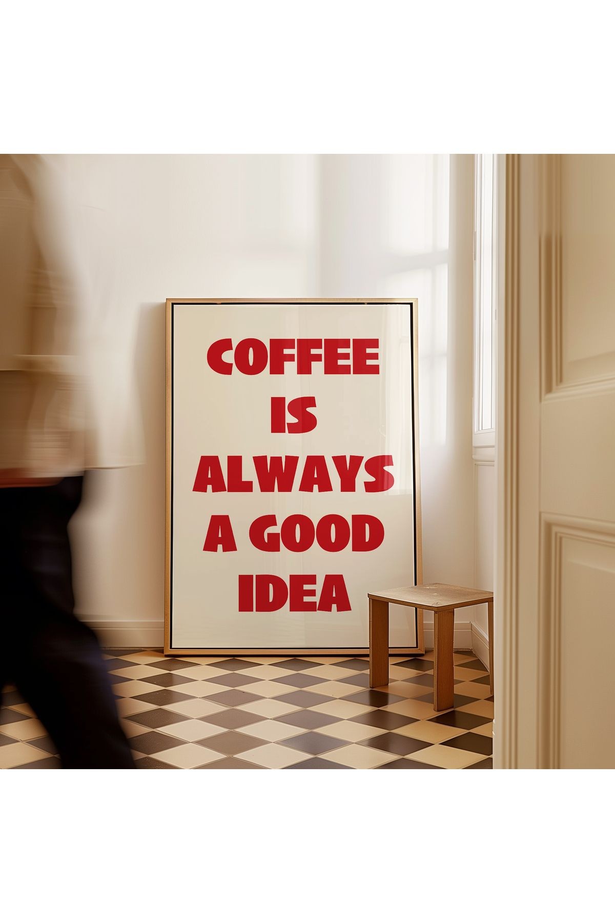 Coffee is always a good idea Poster – Kırmızı - Modern Tipografi Kahve Posteri - Çerçevesiz Poster