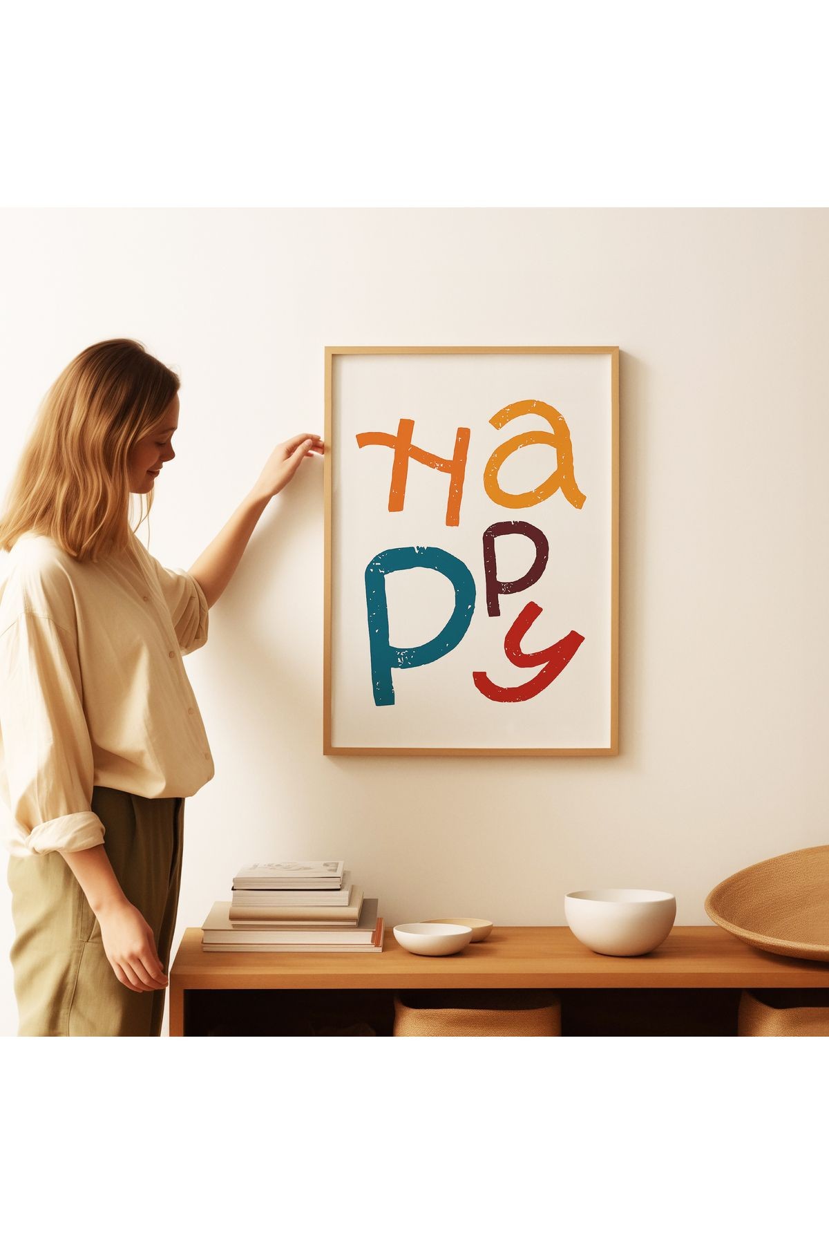 HAPPY – Renkli Tipografik Poster - Tablo Ölçülerinde Çerçevesiz Poster