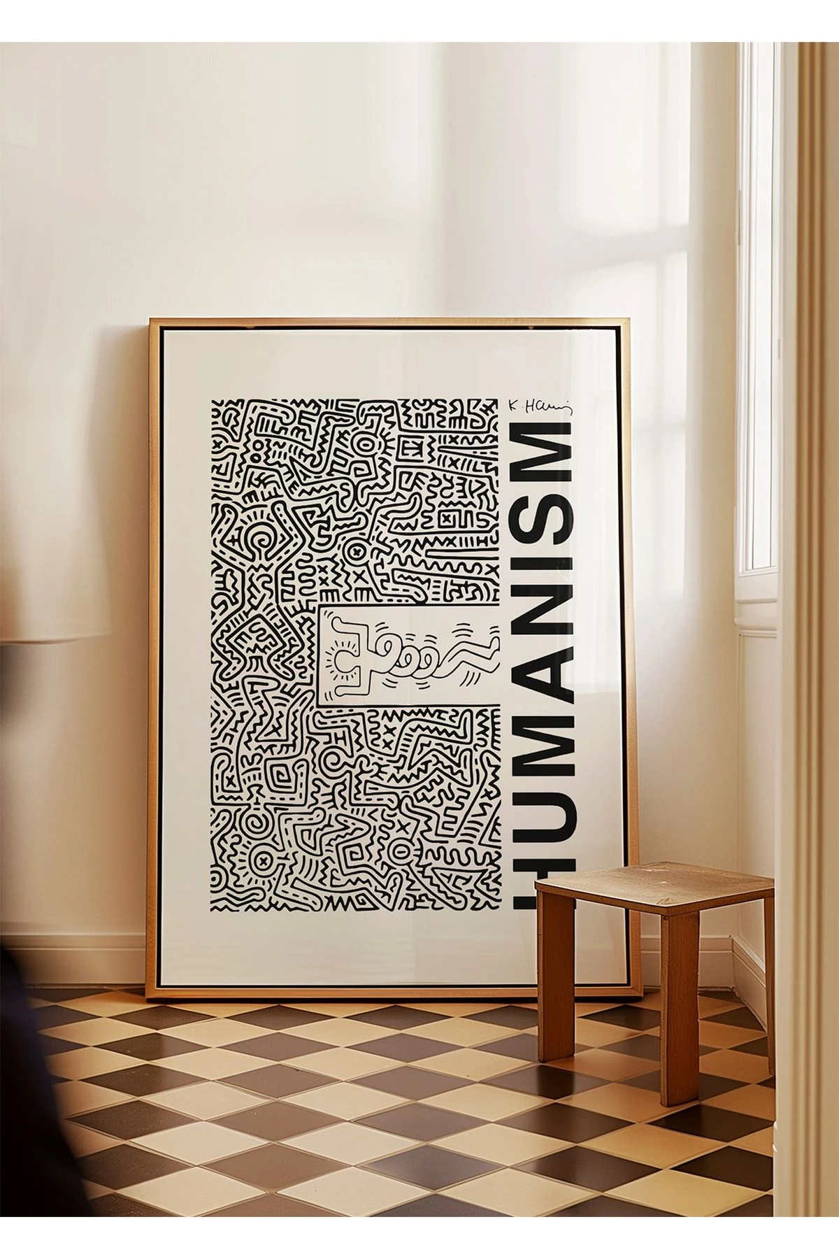 Keith Haring Poster - Hümanizm - Duvar Dekorasyonu - Tablo Ölçülerinde Çerçevesiz Yatay Poster