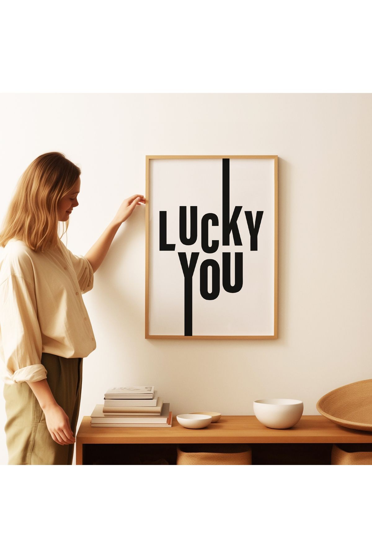 LUCKY YOU – Minimal Siyah Beyaz Poster - Tablo Ölçülerinde Çerçevesiz Poster