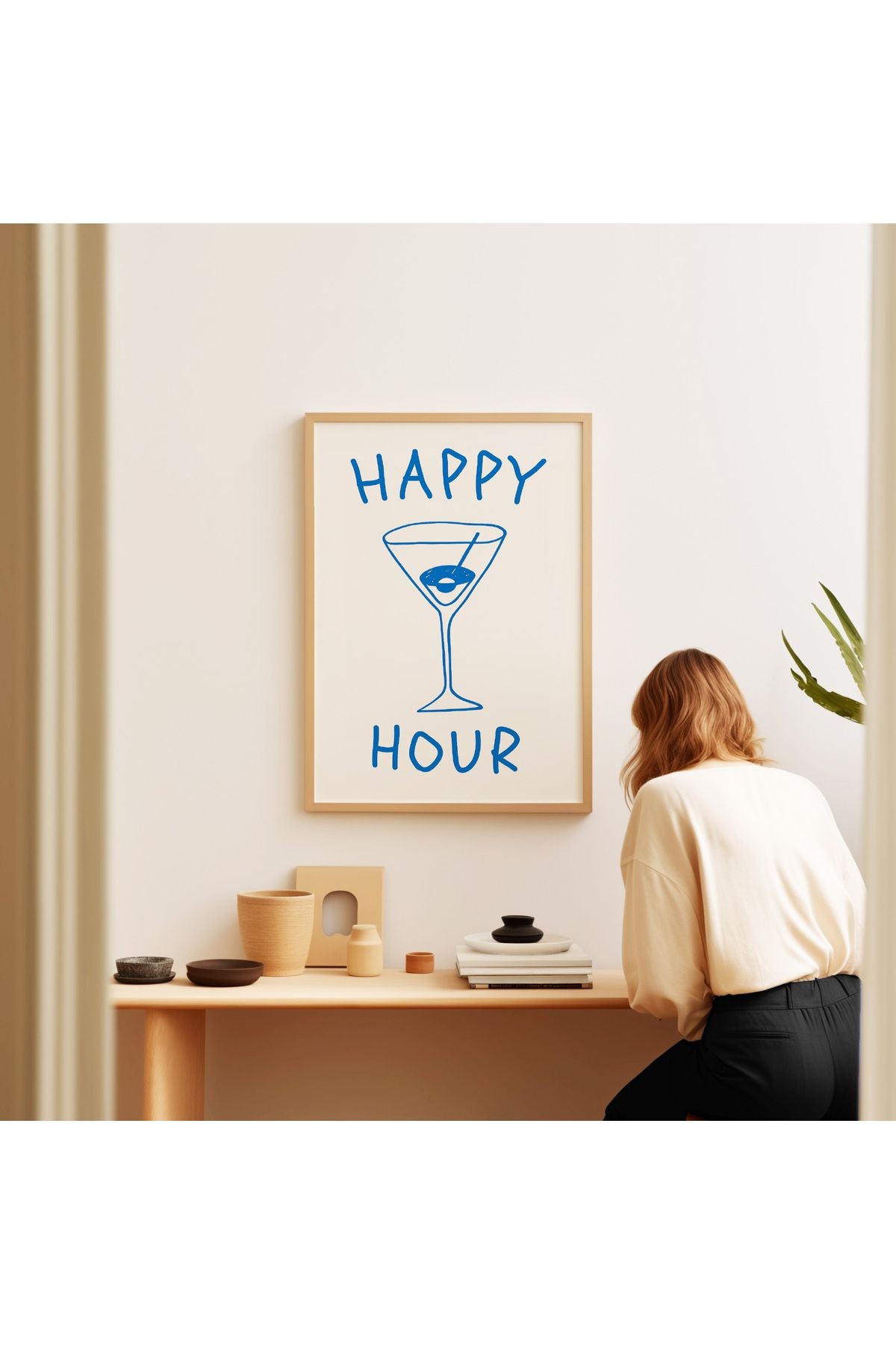 Happy Hour – Mavi Kokteyl İllüstrasyonlu Poster - Tablo Ölçülerinde Çerçevesiz Poster