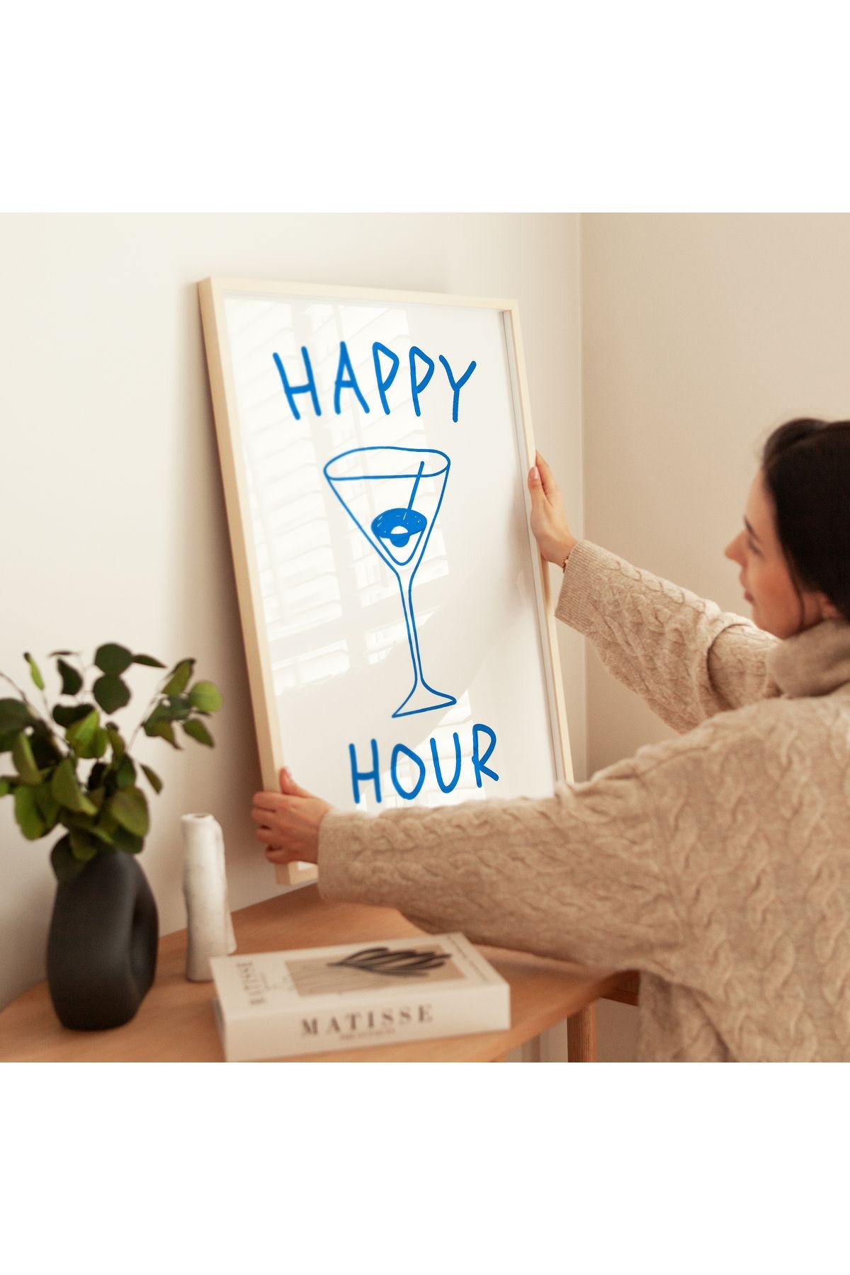 Happy Hour – Mavi Kokteyl İllüstrasyonlu Poster - Tablo Ölçülerinde Çerçevesiz Poster