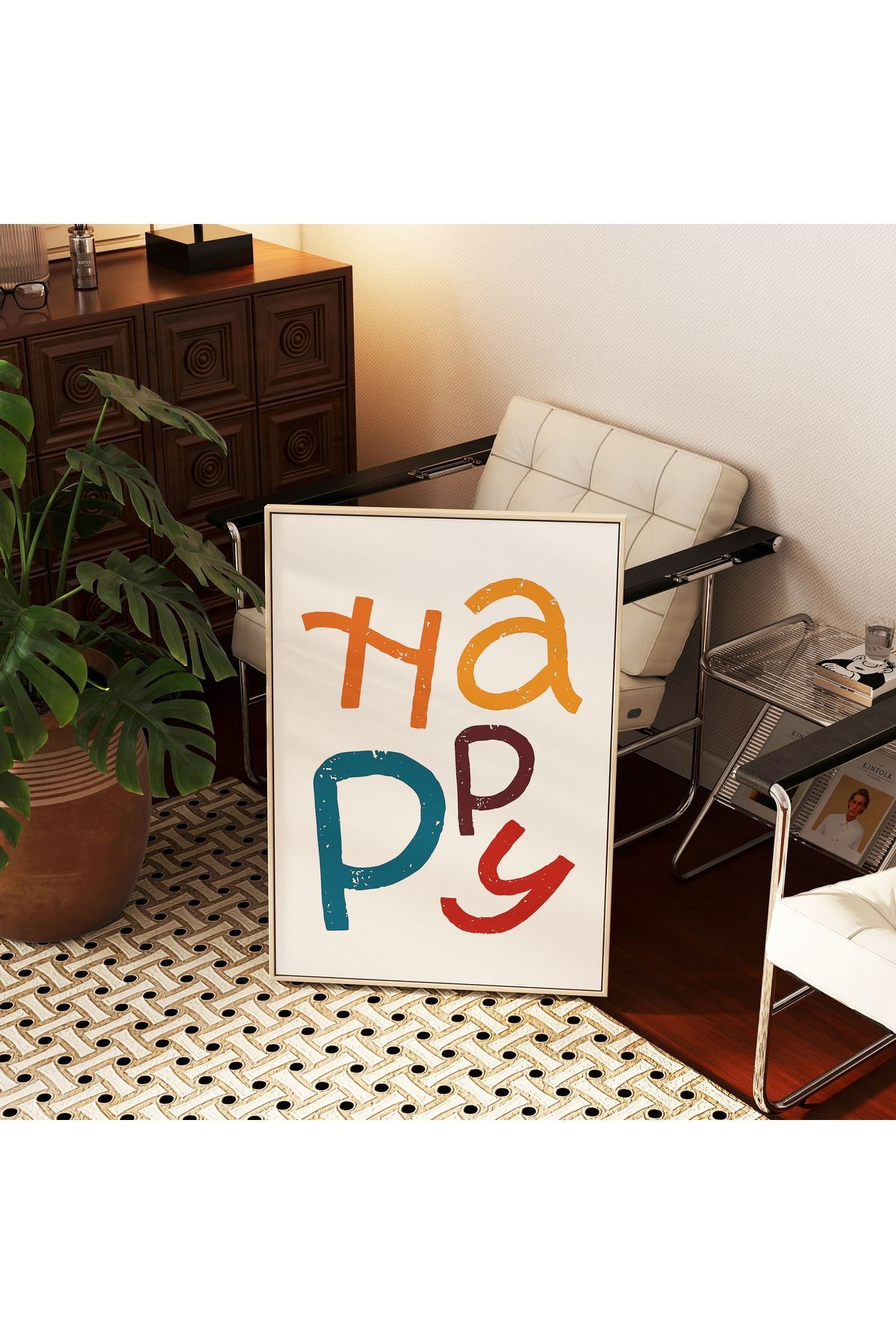 HAPPY – Renkli Tipografik Poster - Tablo Ölçülerinde Çerçevesiz Poster