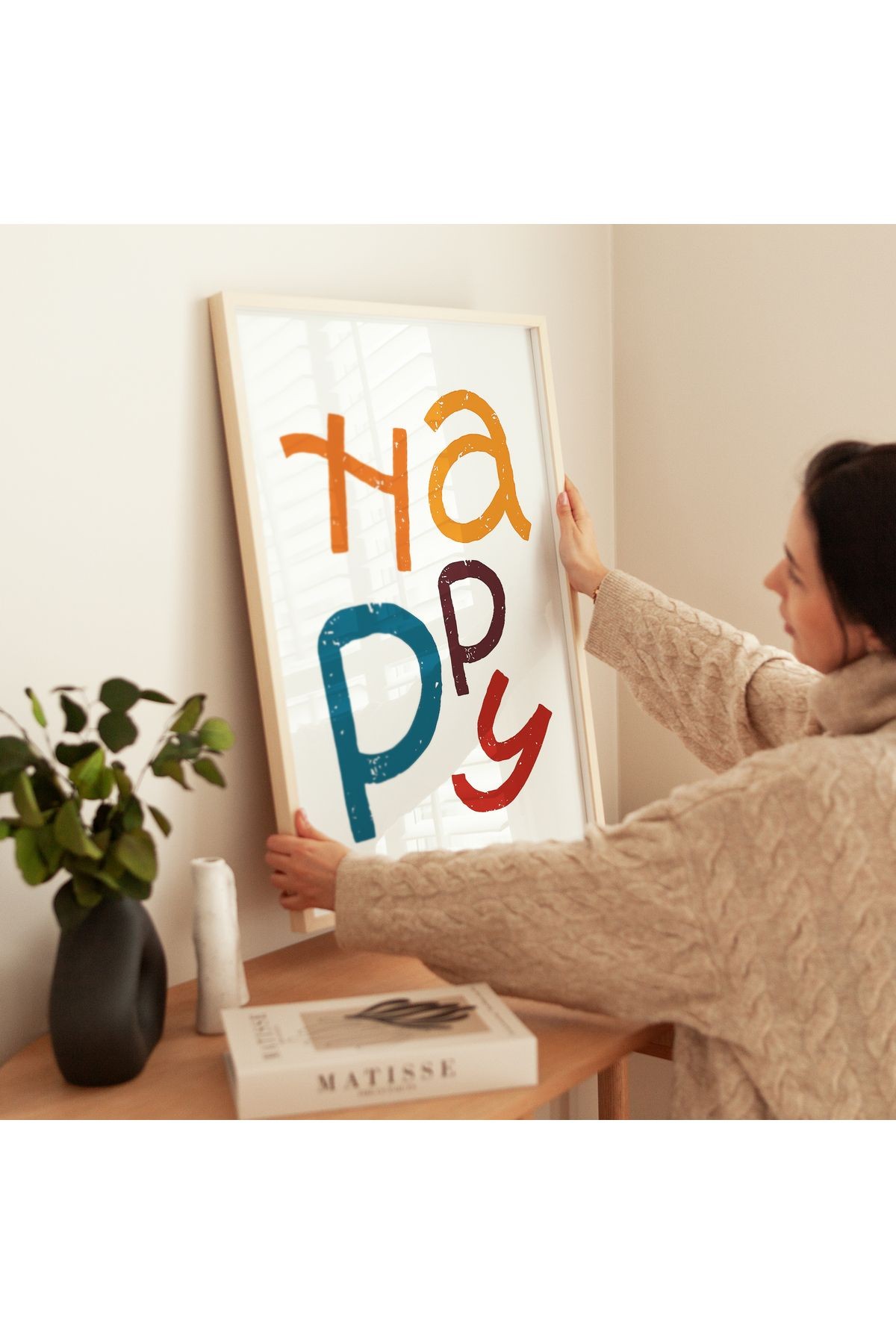 HAPPY – Renkli Tipografik Poster - Tablo Ölçülerinde Çerçevesiz Poster