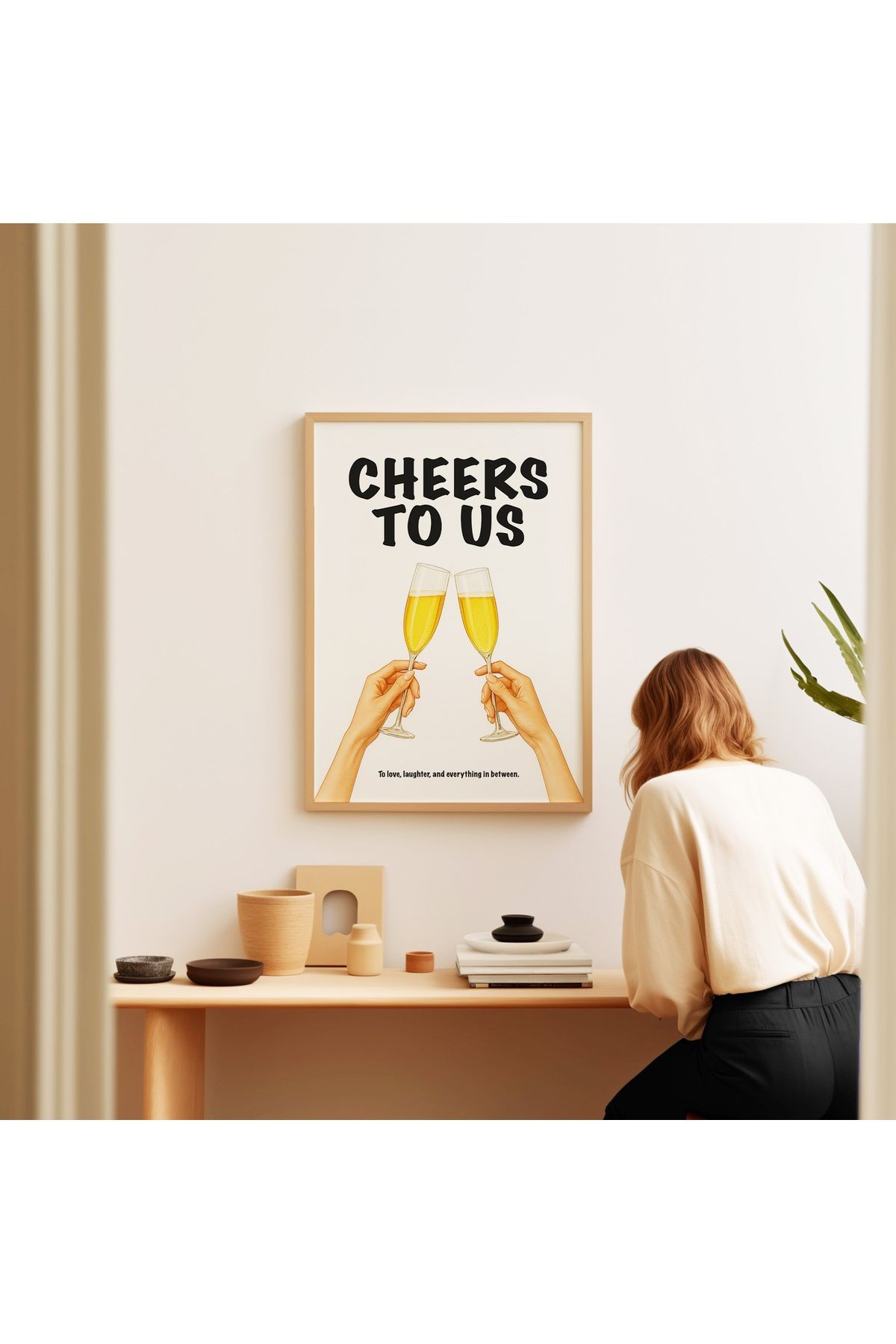 Cheers to Us Poster – Şampanya Kadehli Romantik Duvar Posteri - Çerçevesiz Poster