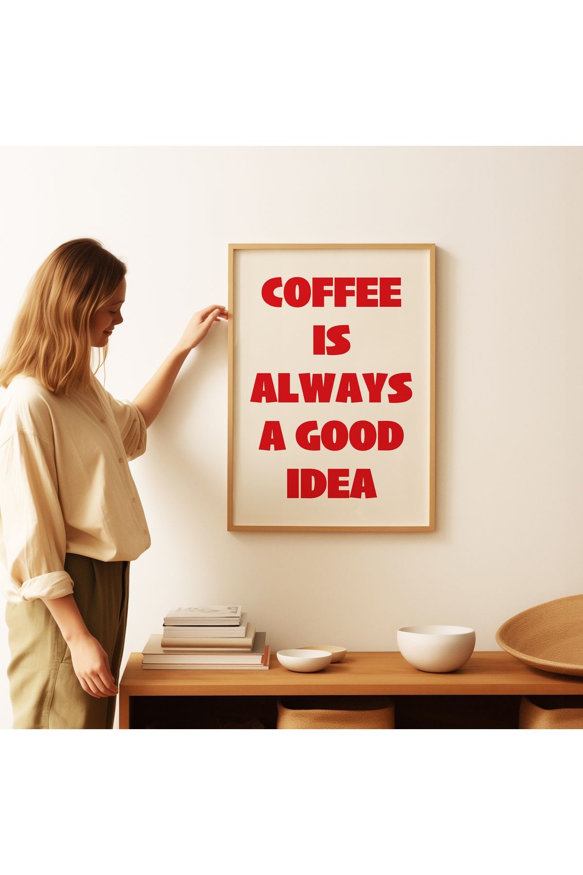 Coffee is always a good idea Poster – Kırmızı - Modern Tipografi Kahve Posteri - Çerçevesiz Poster